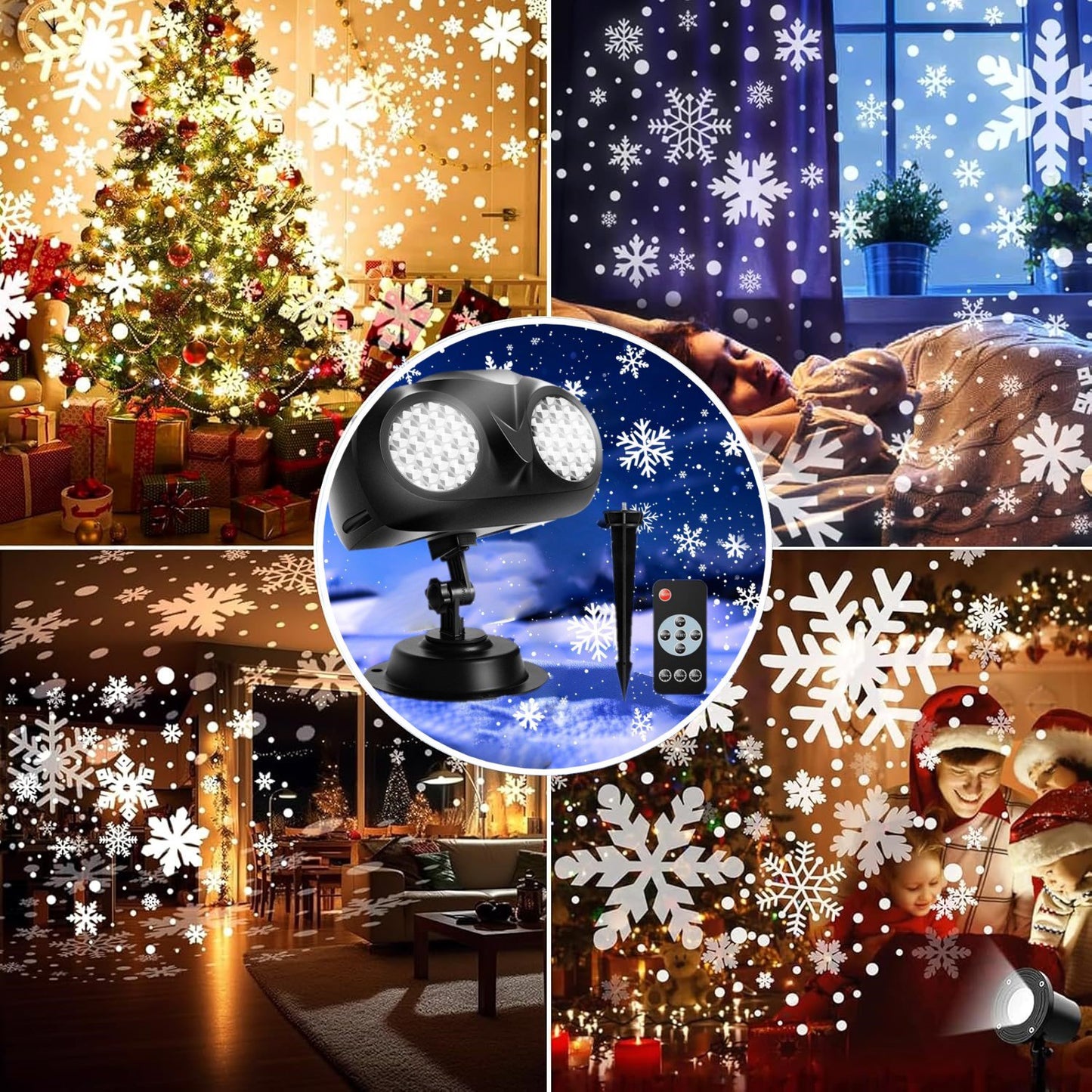 Uncahome Christmas Snowflake Light Projector Remote Control Timer Waterproof LED Snowfall Landscape Light for Xmas Holiday Party