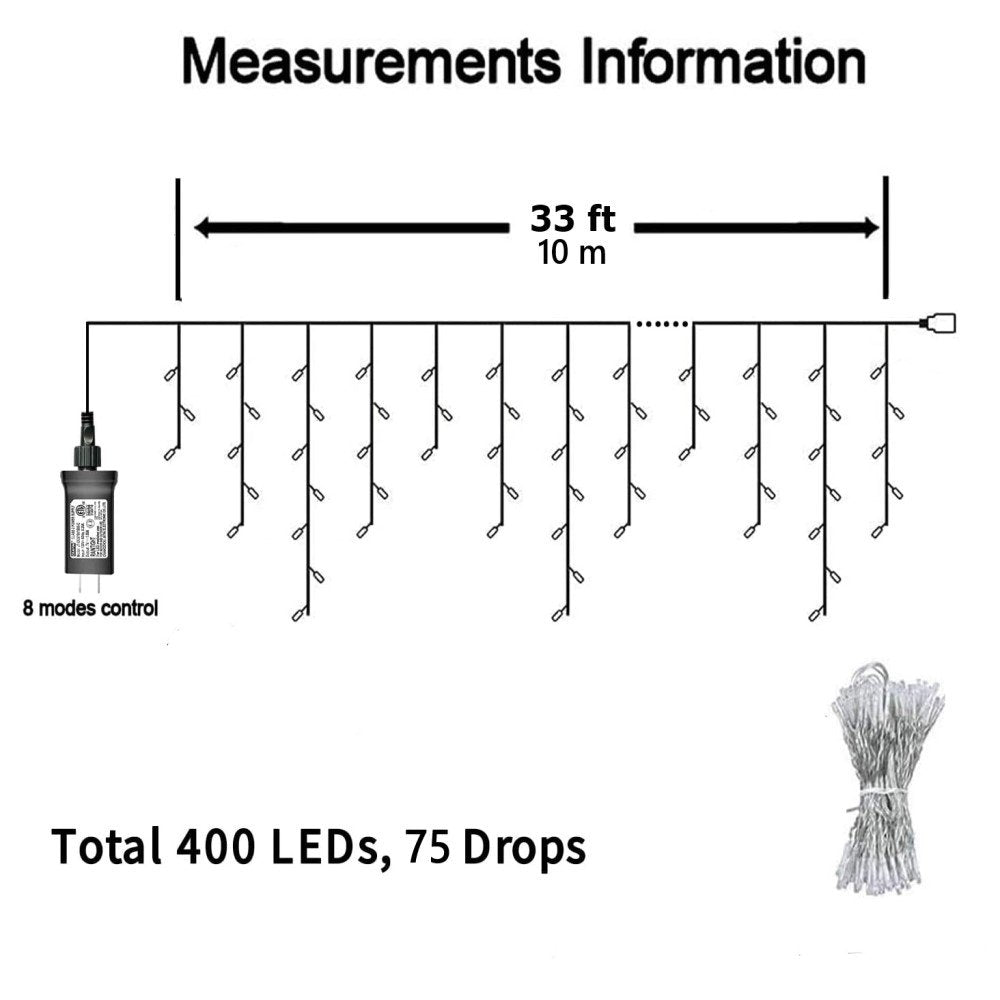 33ft 400 LED Christmas String Lights White Fairy Lights Led Icicle Christmas Lights Plug-in for Christmas, Holiday, Wedding (Cool White)