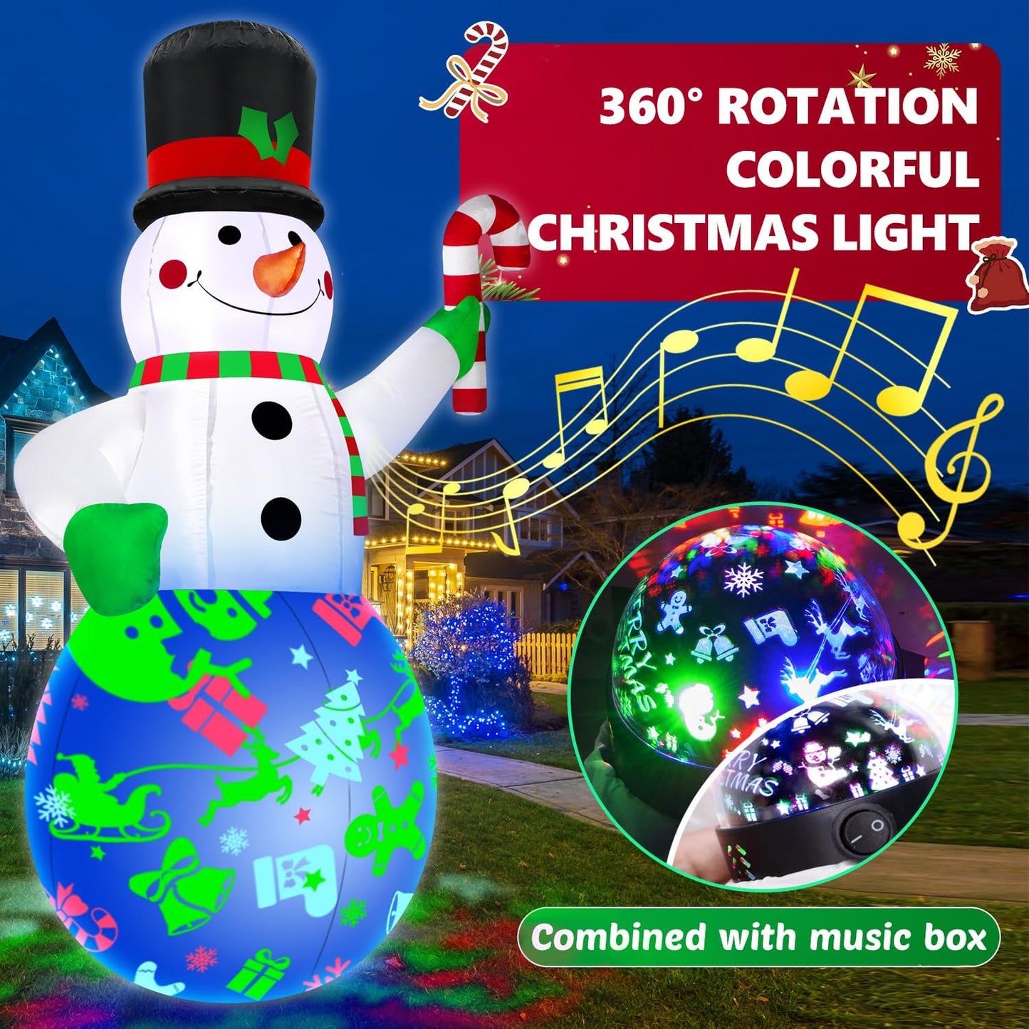 7Ft Christmas Inflatables Snowman, Blow Up Snowman, Built-in Rotating Colorful Projector LED Lights Yard Decor for Party Indoor Garden Lawn Xmas