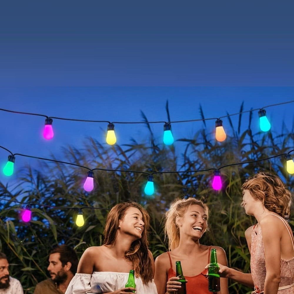 Smart Outdoor String Lights, 48ft*2 RGBIC & Warm White LED String Lights with 30*2 Bulbs, Works with Alexa, Google & APP Control, IP65 Waterproof for Patio, Garden Decorations