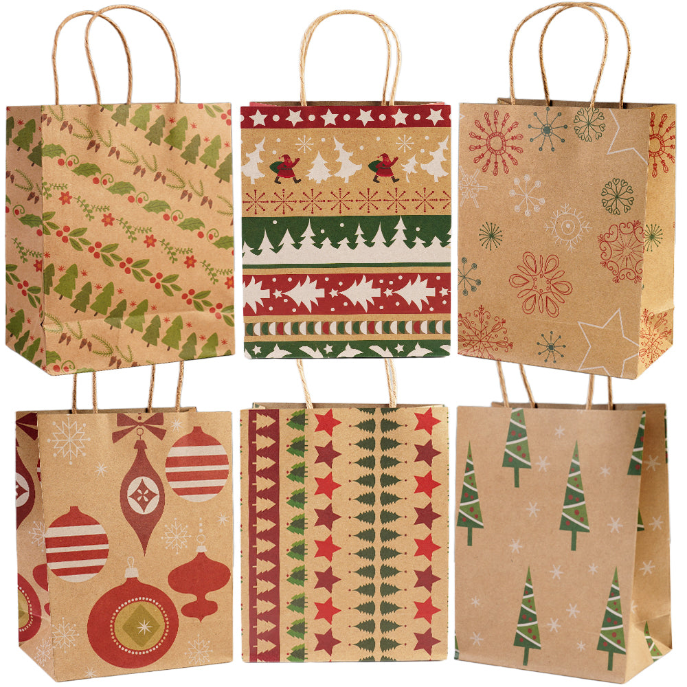 24PCS Christmas Gift Bags Christmas Kraft Gift Bags Holiday Paper Goody Gift (9" x 7.3" x 3.3")