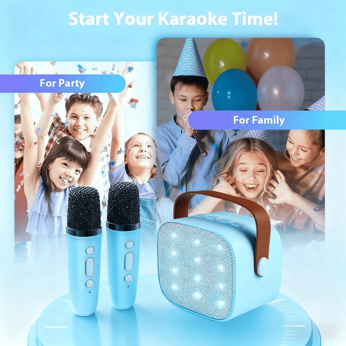 Mini Karaoke Machine with 2 Wireless Microphones Portable Mini Karaoke Machine for Kids for Christmas Party Gift,Blue