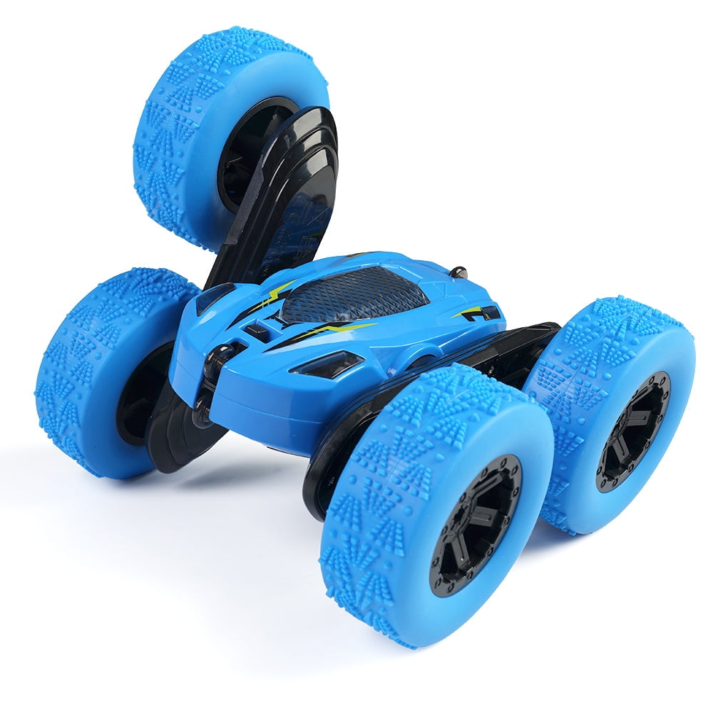 Remote Control Car Double Sided 360°Rotating 4WD RC Cars with Headlights 2.4GHz Rechargeable Toy Cars, Blue