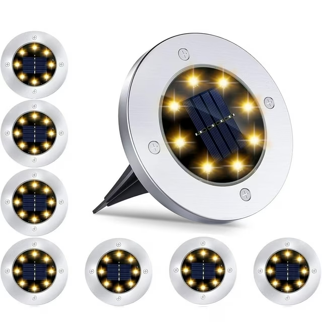 Swfoer Solar Ground Lights Solar Garden Lights 8 Pack Waterproof LED Disk Lights for Pathway, Yard, Patio and Walkway, White