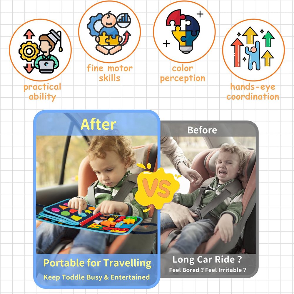 Busy Board for Toddlers 2-4,Busy Book for Toddlers 1-3,Preschool Educational Activity Sensory Board for Learning Fine Motor Skills,