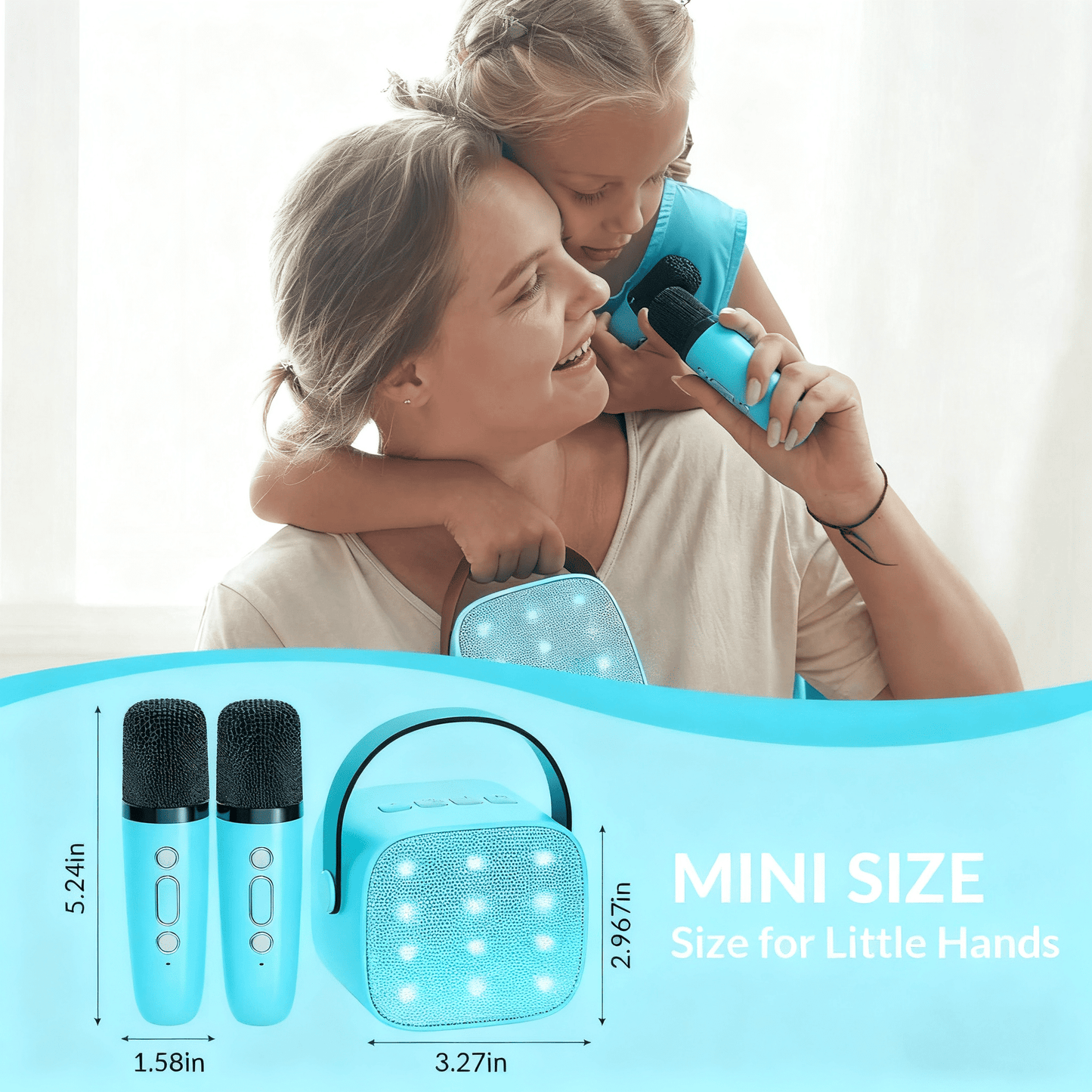Mini Karaoke Machine with 2 Wireless Microphones Portable Mini Karaoke Machine for Kids for Christmas Party Gift,Blue