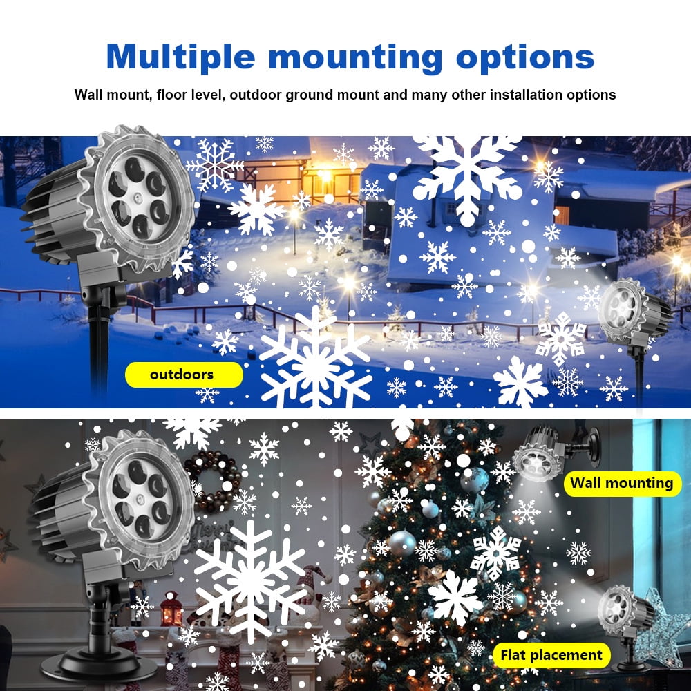 Christmas Snowflake Projector Lights Outdoor, Three-dimensional Snowfall Projection Lamp Outside Waterproof, Black