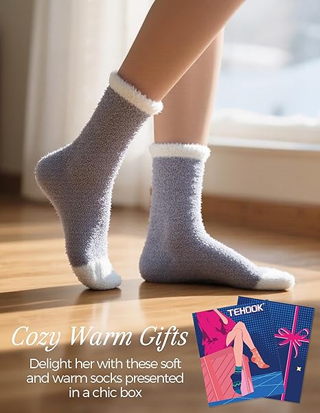 6 Pairs Fuzzy Socks For Women Soft Home Slipper Socks Fluffy Sleeping Socks don't Shed Lint