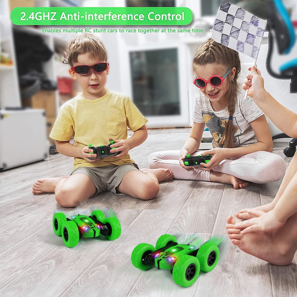 Uncahome RC Cars, Remote Control Car 2.4Ghz Stunt Car with Double Sided 360 Flips, Rechargeable 4WD Off Road RC Car Toys for Kids (Green)