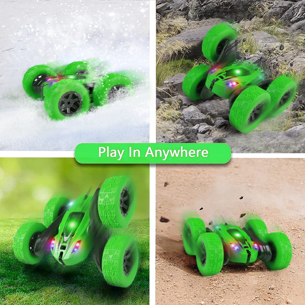 Uncahome RC Cars, Remote Control Car 2.4Ghz Stunt Car with Double Sided 360 Flips, Rechargeable 4WD Off Road RC Car Toys for Kids (Green)