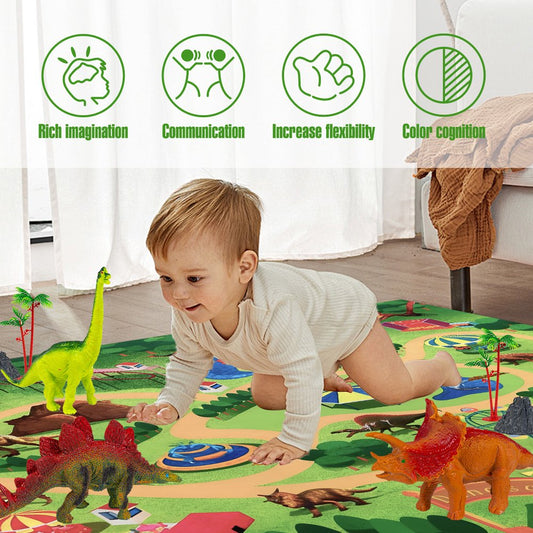 Dinosaur Toys with 22 Realistic Dinosaur Figures&Activity Play Mat, Dinosaur Play Set Christmas Gifts for Kids Toddler Toy Age 3-7
