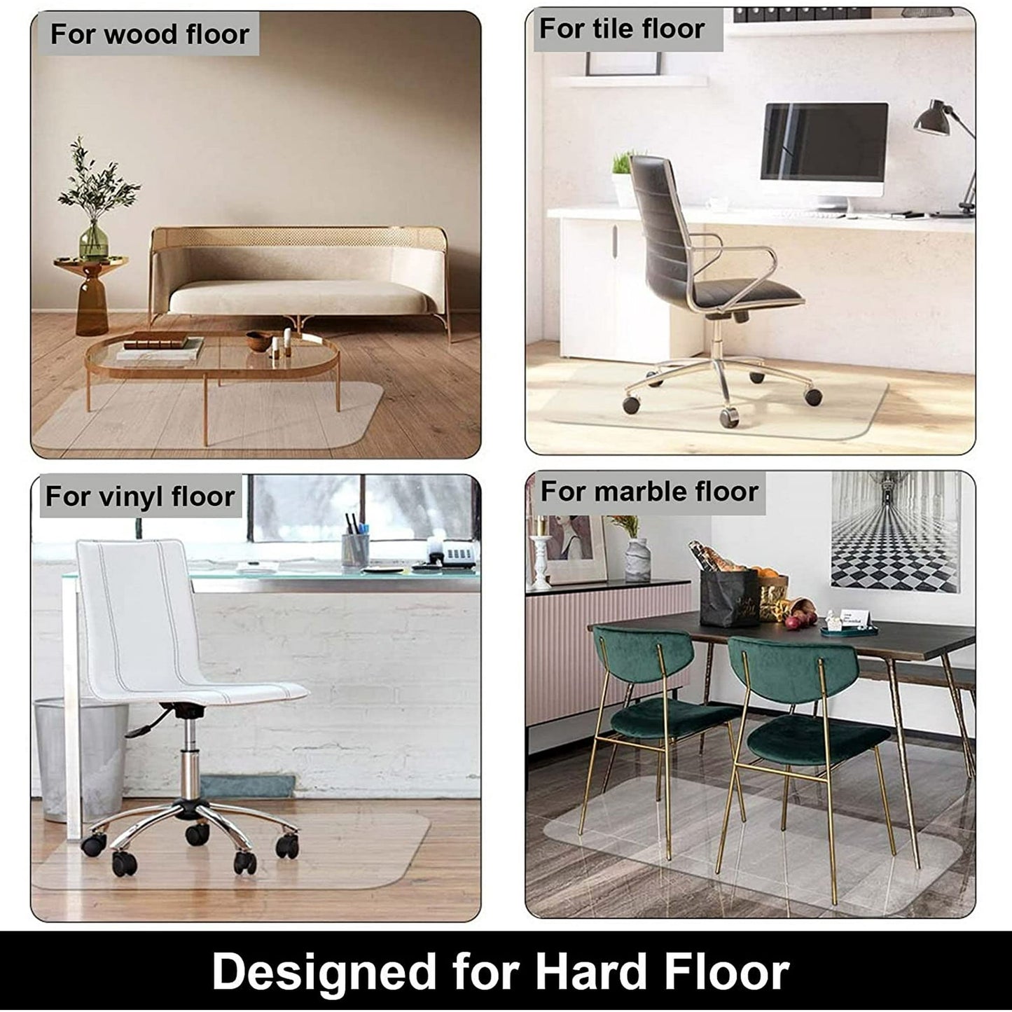Office Mat for Hard Floor (36 "X 48" Rectangle), Transparent PVC, Office Chair Mat for Home and Office