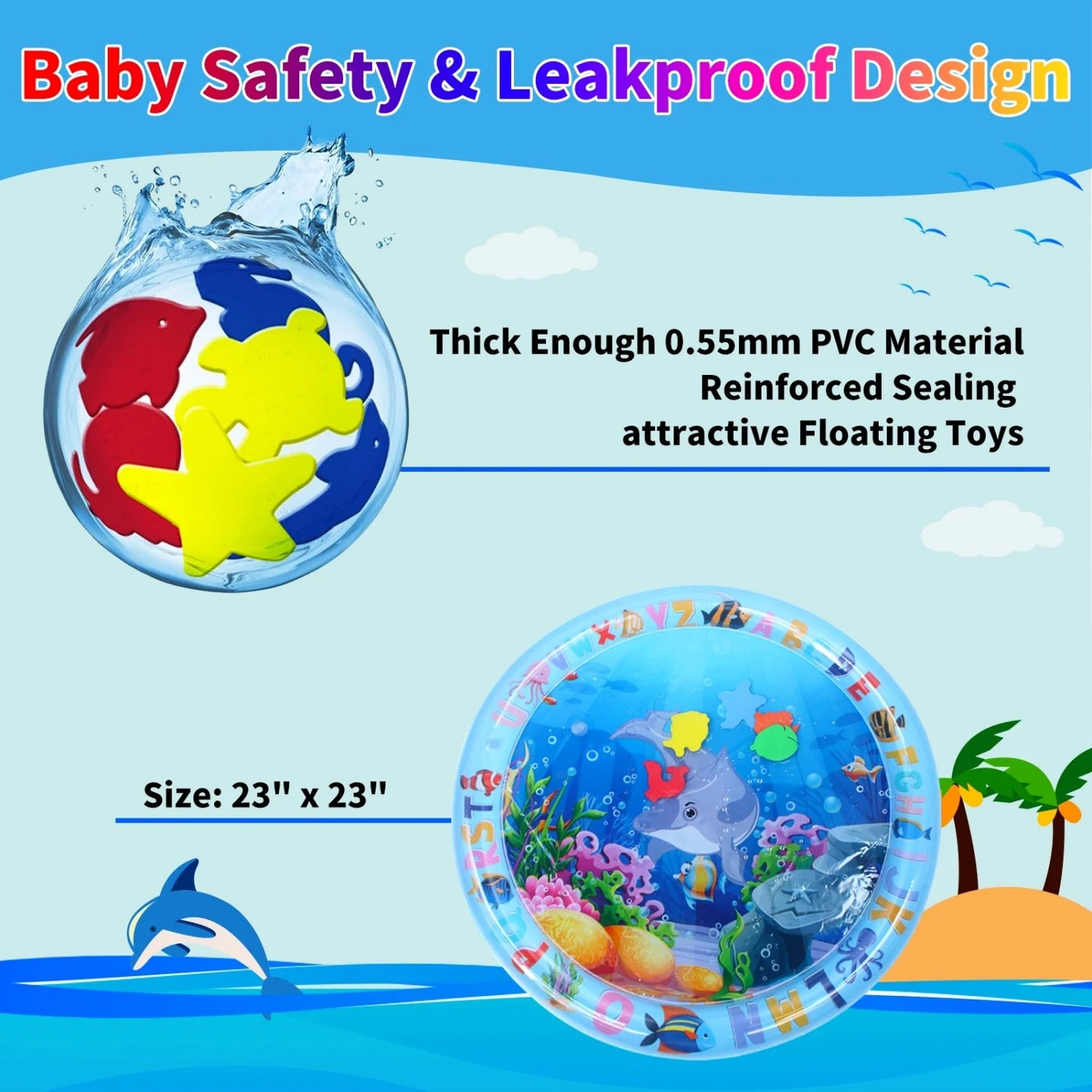 Tummy Time Water Mat, Water Play Mat for Babies Inflatable Activity Center, Infant Baby Water Mat for Newborn Infant Toddler Boy Girl, Promote Baby's Growth