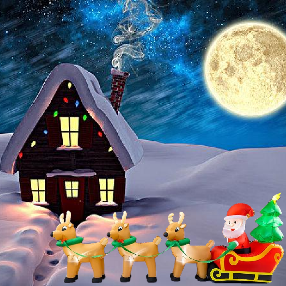Outdoor Christmas Decorations,12 FT Lighted Christmas Inflatables Santa Claus on Sleigh with 3 Reindeer & Christmas Tree for Indoor Outdoor Home Holiday Deco