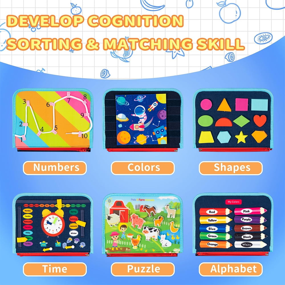 Busy Board for Toddlers 2-4,Busy Book for Toddlers 1-3,Preschool Educational Activity Sensory Board for Learning Fine Motor Skills,