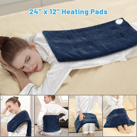 12" x 24" Heating Pad with 3 Heat Settings, Auto Shut Off, Machine Washable, Blue