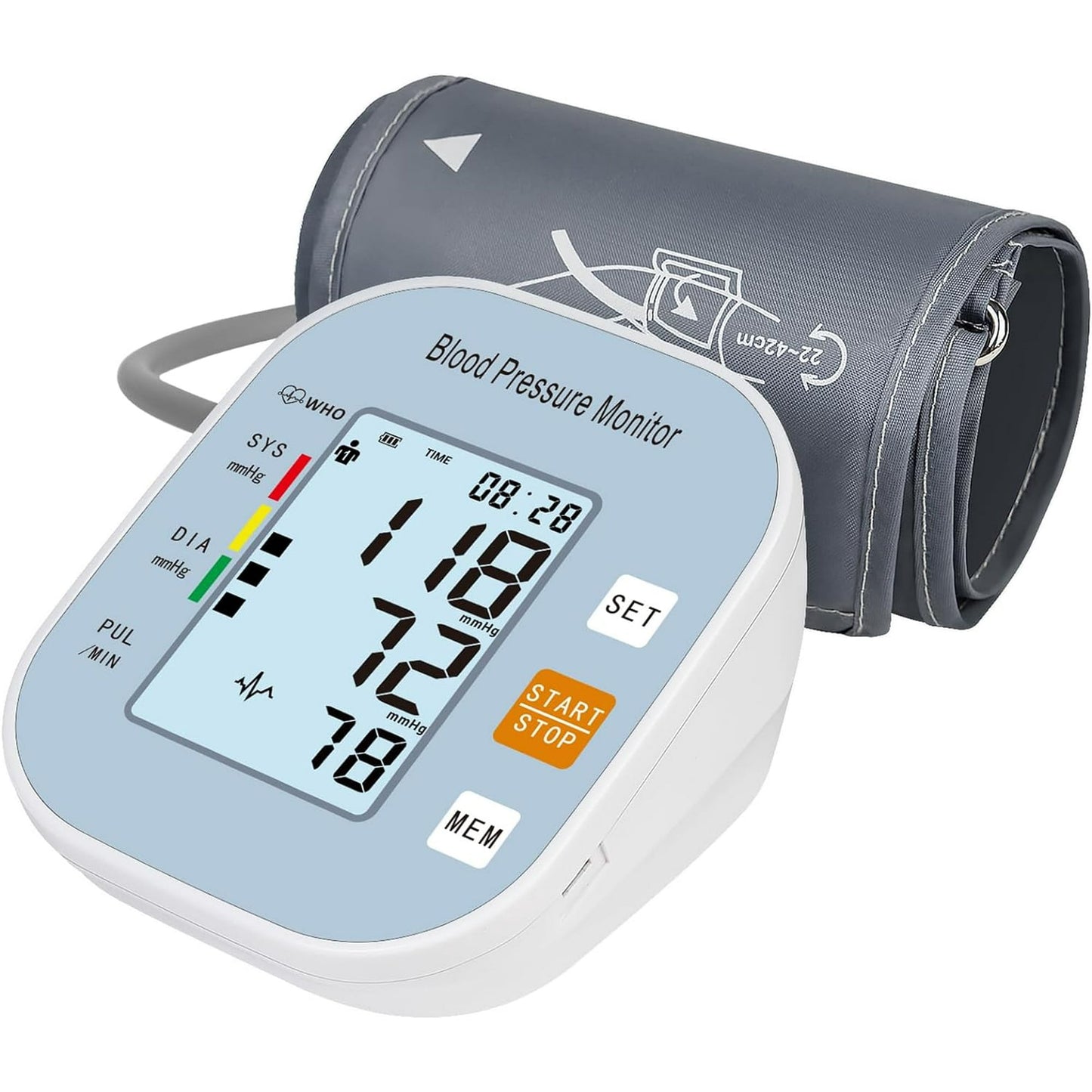 Blood Pressure Monitor, Automatic BP Machine with Large Backlit Display Accurate for 2 Users with Arm Cuff & Storage Bag, Blue