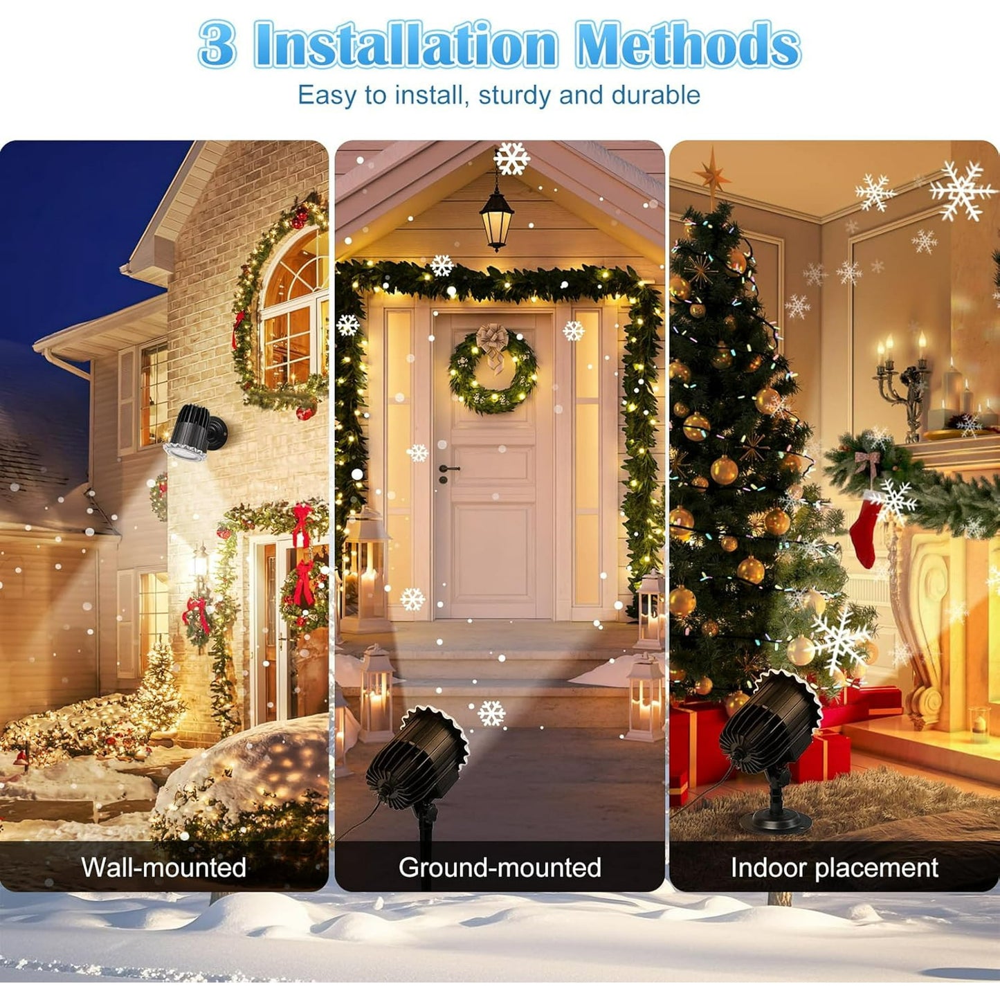 Christmas Snowflake Projector Lights Outdoor, Three-dimensional Snowfall Projection Lamp Outside Waterproof, Black