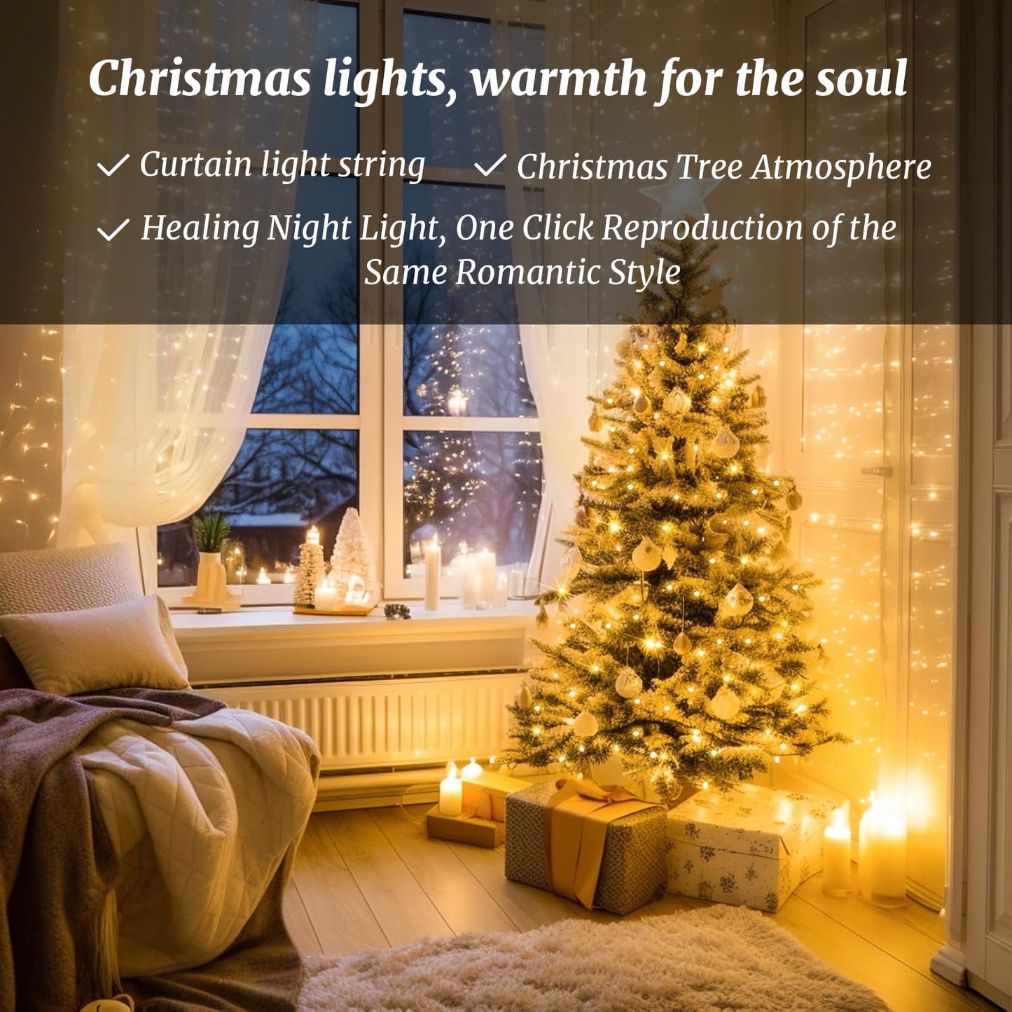 168FT Christmas Lights Outdoor 8 Modes Indoor String Lights for Outside Warm White