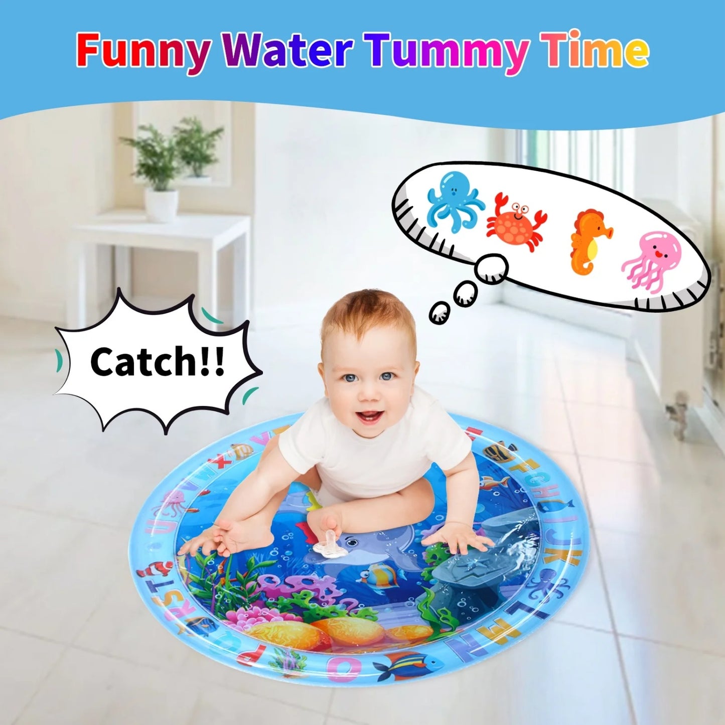 Tummy Time Water Mat, Water Play Mat for Babies Inflatable Activity Center, Infant Baby Water Mat for Newborn Infant Toddler Boy Girl, Promote Baby's Growth