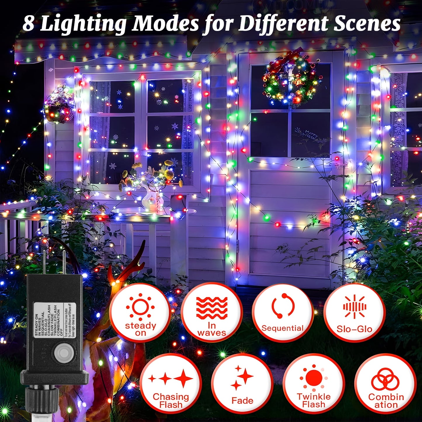 Fairy Lights 98FT 300LED 8 Modes ,IP67 Waterproof String Lights for Indoor Outdoor House Holiday Decoration