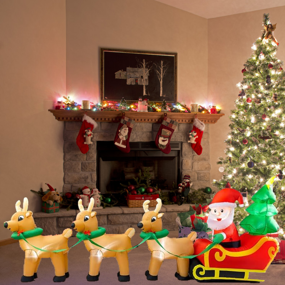 Outdoor Christmas Decorations,12 FT Lighted Christmas Inflatables Santa Claus on Sleigh with 3 Reindeer & Christmas Tree for Indoor Outdoor Home Holiday Deco