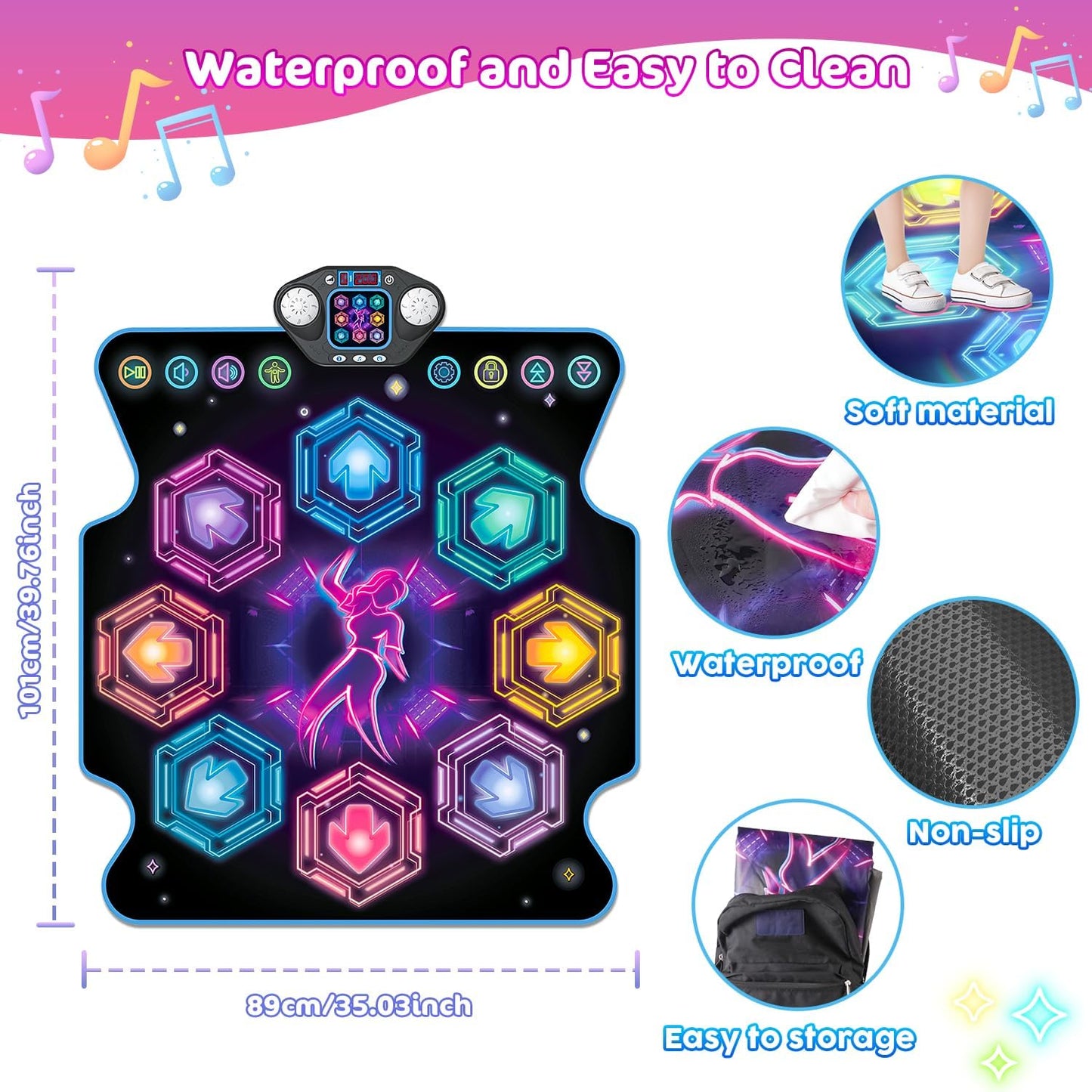 Dance Mat Toys, 2024 Light Up 8-Button Dance Pad with Wireless Bluetooth for 3-12 Year Old Girls Boys, Upgraded Dance Pad Flowing Light Control System with Stands Music Birthday Xmas Gifts for Kids