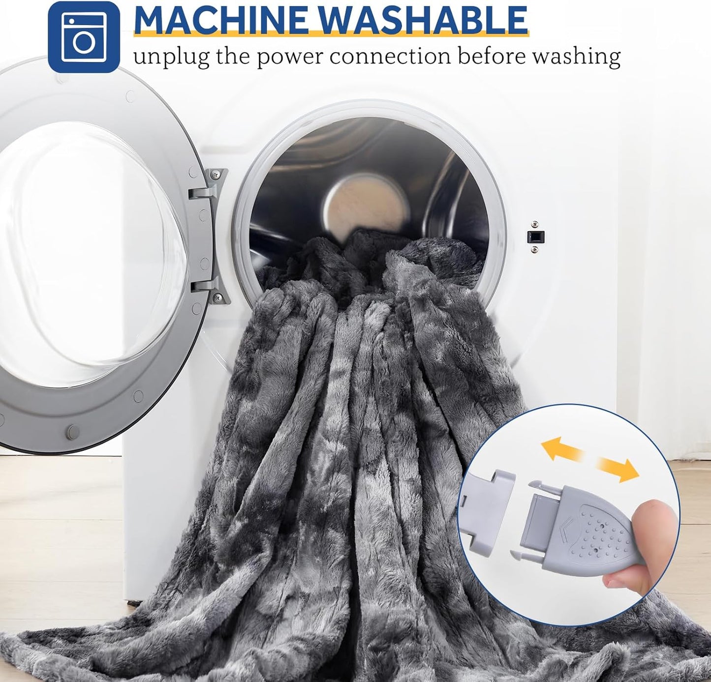 Electric Blanket Twin Size, Faux Fur & Flannel Fast Heated Blanket with 10 Heating Levels & 1-12 Hours Auto Off, Machine Washable, Grey, 62x 84 Inch