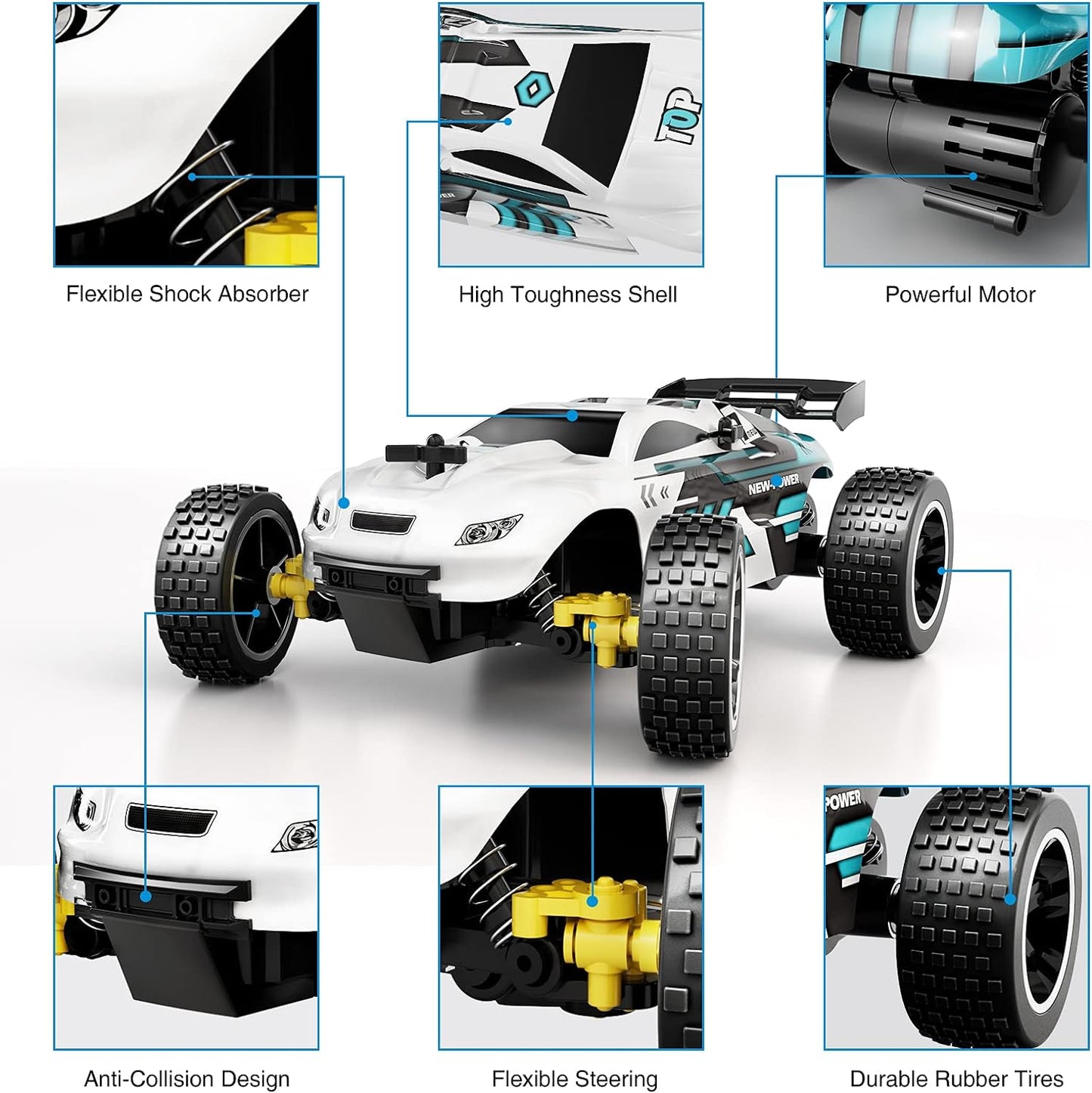RC Cars Remote Control Car for Kids, 1:18 Scale 20 KM/H 2WD Offroad Buggy, 2.4GHz RC Racing Car with USB-C Easy Charging & 50 Mins Playtime, Toys Gifts for Boys & Girls