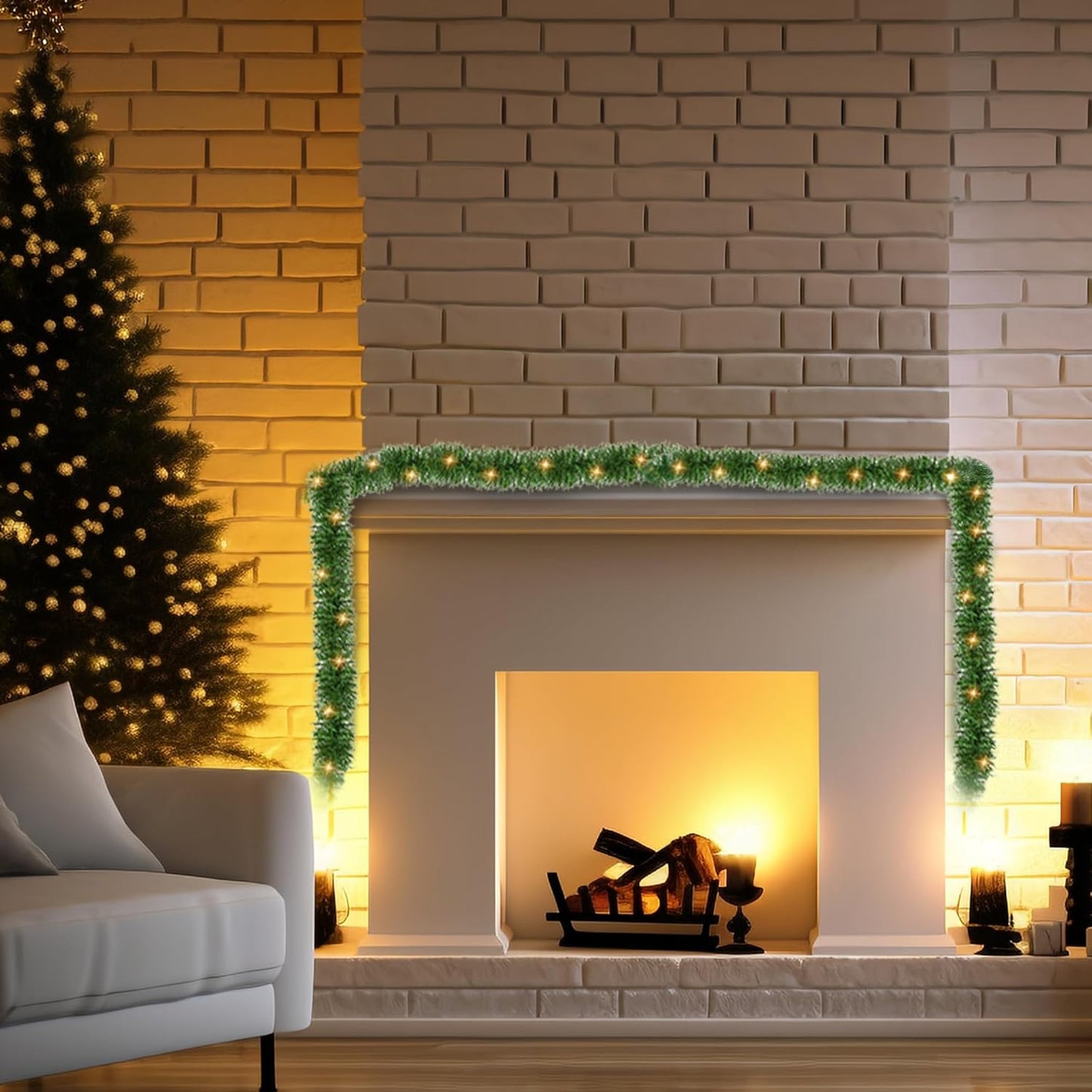 50 FT Christmas Green Garland, 150 LED Pre-lit Lights Lighted Artificial Pine Garlands, for Indoor Outdoor Gate Home Winter Holiday Christmas Decorations