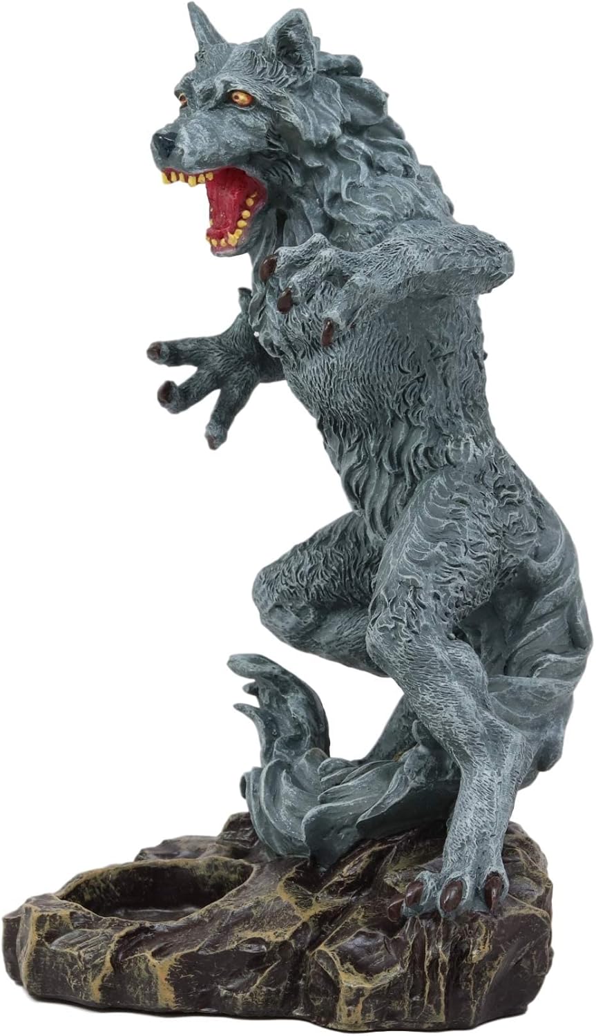 Gothic Werewolf Tea Light Candle Holder Statue Lycan Beast Wolf Man Figurine Werewolves Direwolf Fantasy Decor Sculpture for Halloween Underworld Macabre Mystic Decorative Candleholder