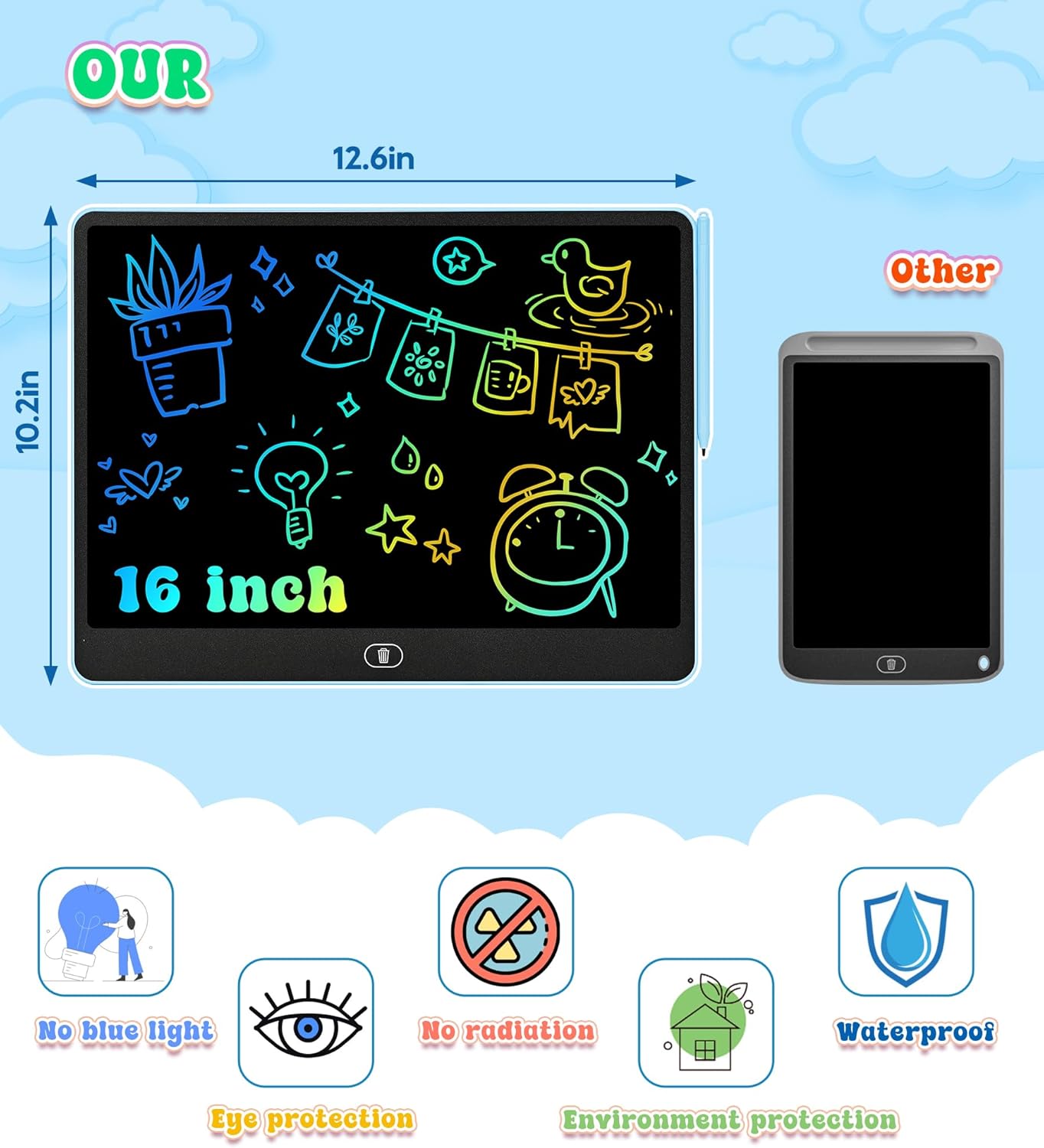 LCD Writing Tablet for Kids, 16 Inch Colorful Doodle Board Drawing Tablets, Toddler Educational Learning Toys for 3 4 5 6 7 8 Year Old Boys Girls Birthday Christmas Gift