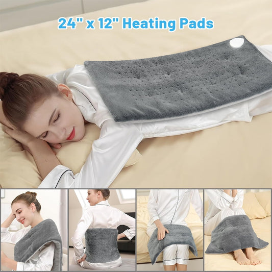 12" x 24" Heating Pad with 3 Heat Settings, Auto Shut Off, Machine Washable, Grey