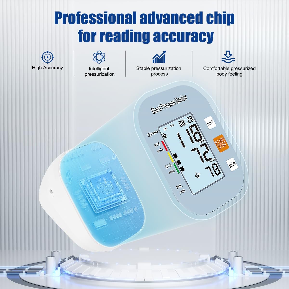 Blood Pressure Monitor, Automatic BP Machine with Large Backlit Display Accurate for 2 Users with Arm Cuff & Storage Bag, Blue