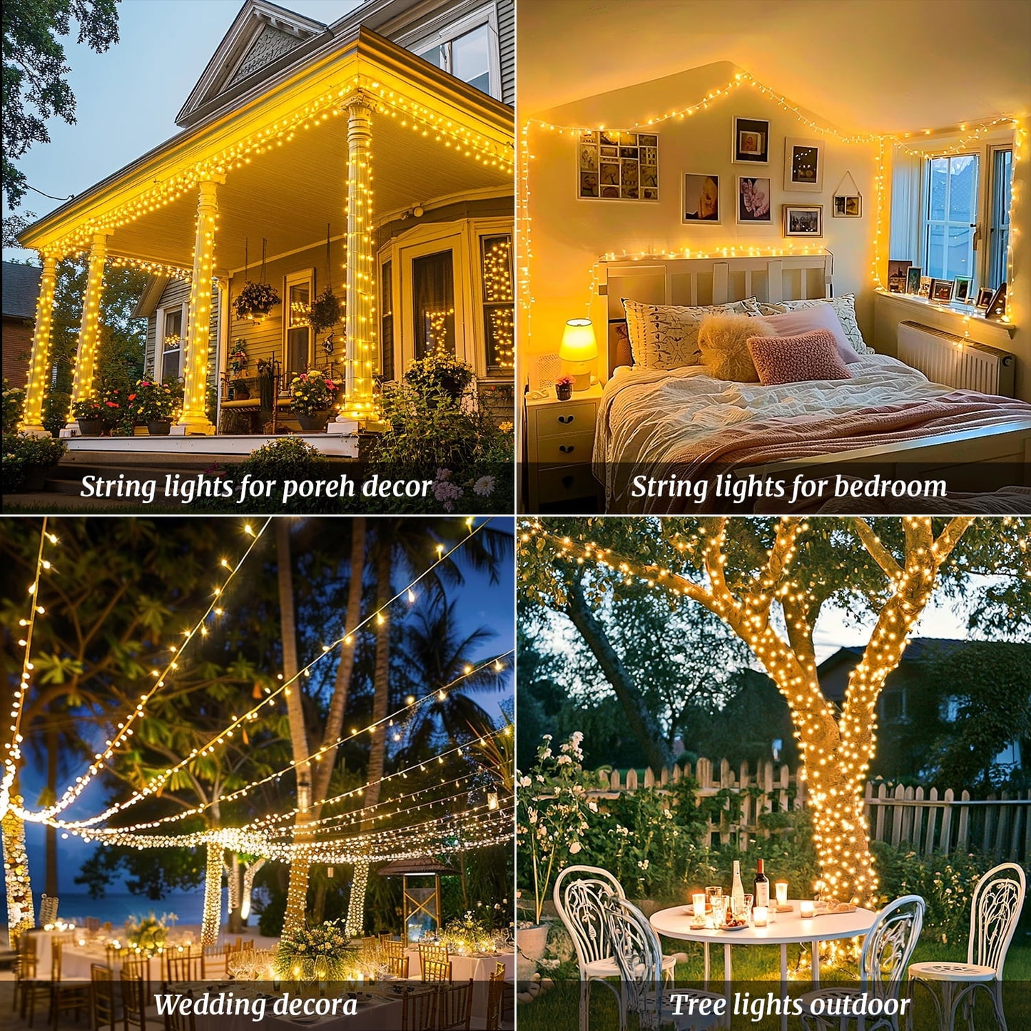 168FT Christmas Lights Outdoor 8 Modes Indoor String Lights for Outside Warm White