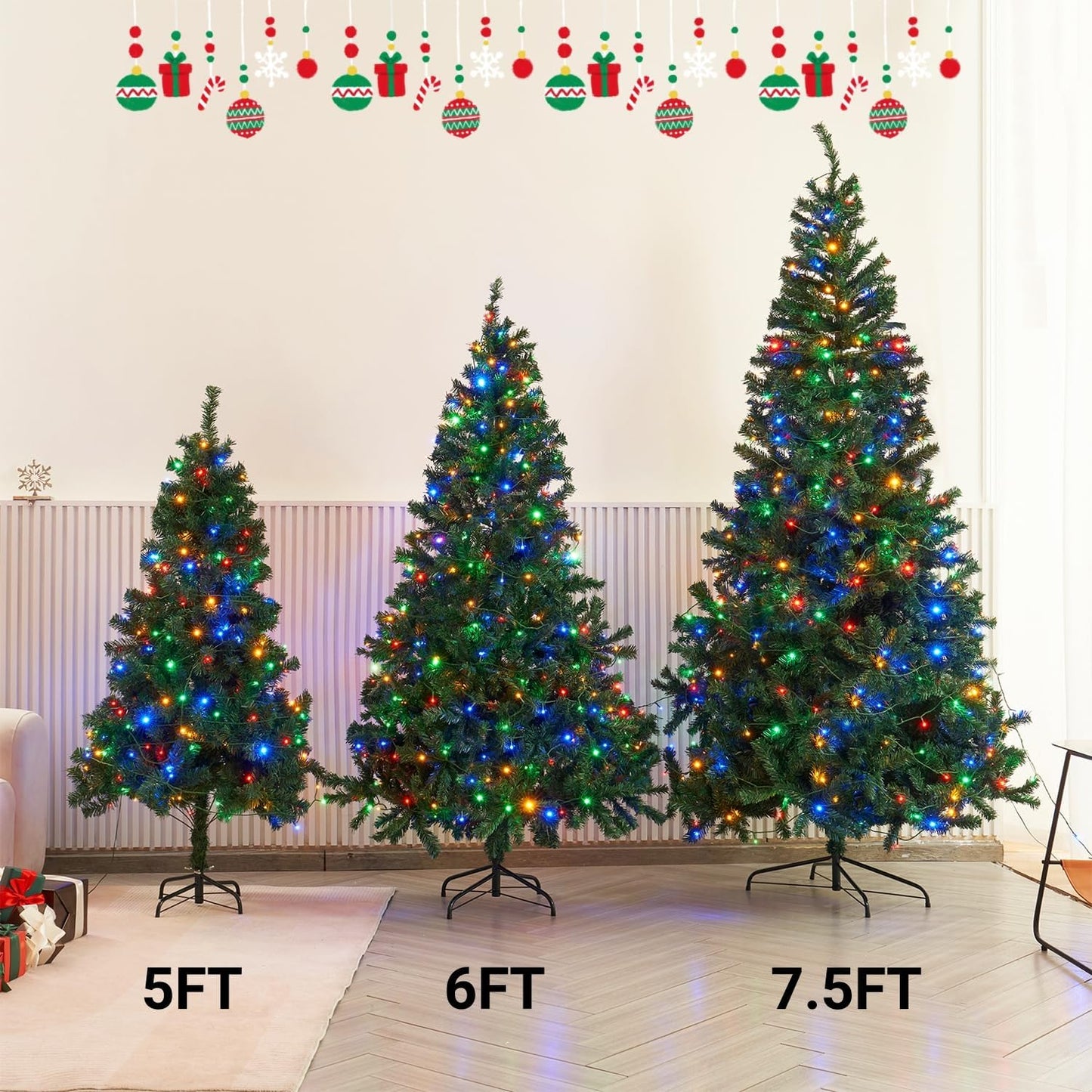 5 FT Artificial Christmas Tree (NOT Pre-Strung) with Remote Control, 200 LED Warm White & Multicolor Changing Lights, Fake Xmas Pine Tree with Metal Legs, 550 Branch Tips, Green