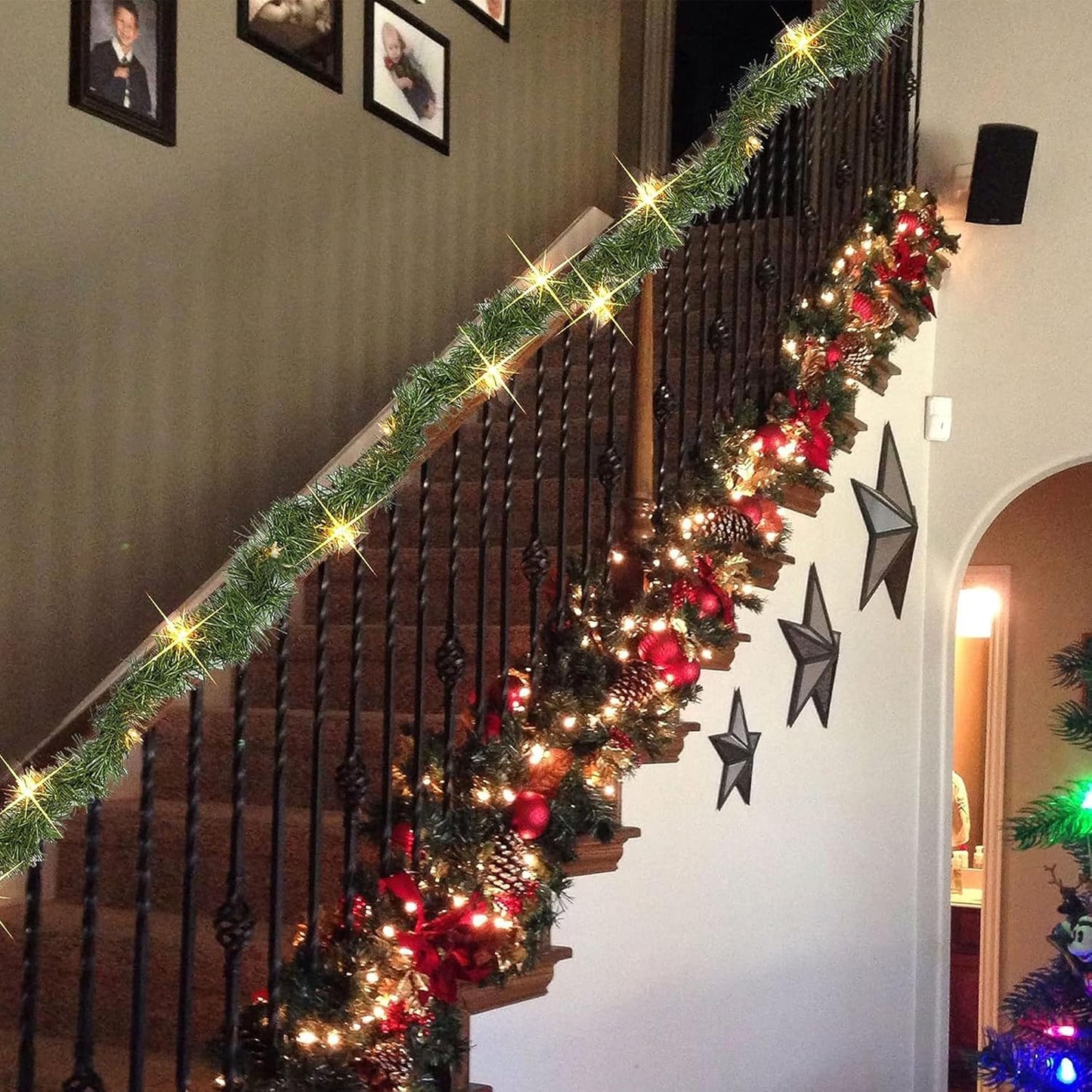 50 FT Christmas Green Garland, 150 LED Pre-lit Lights Lighted Artificial Pine Garlands, for Indoor Outdoor Gate Home Winter Holiday Christmas Decorations
