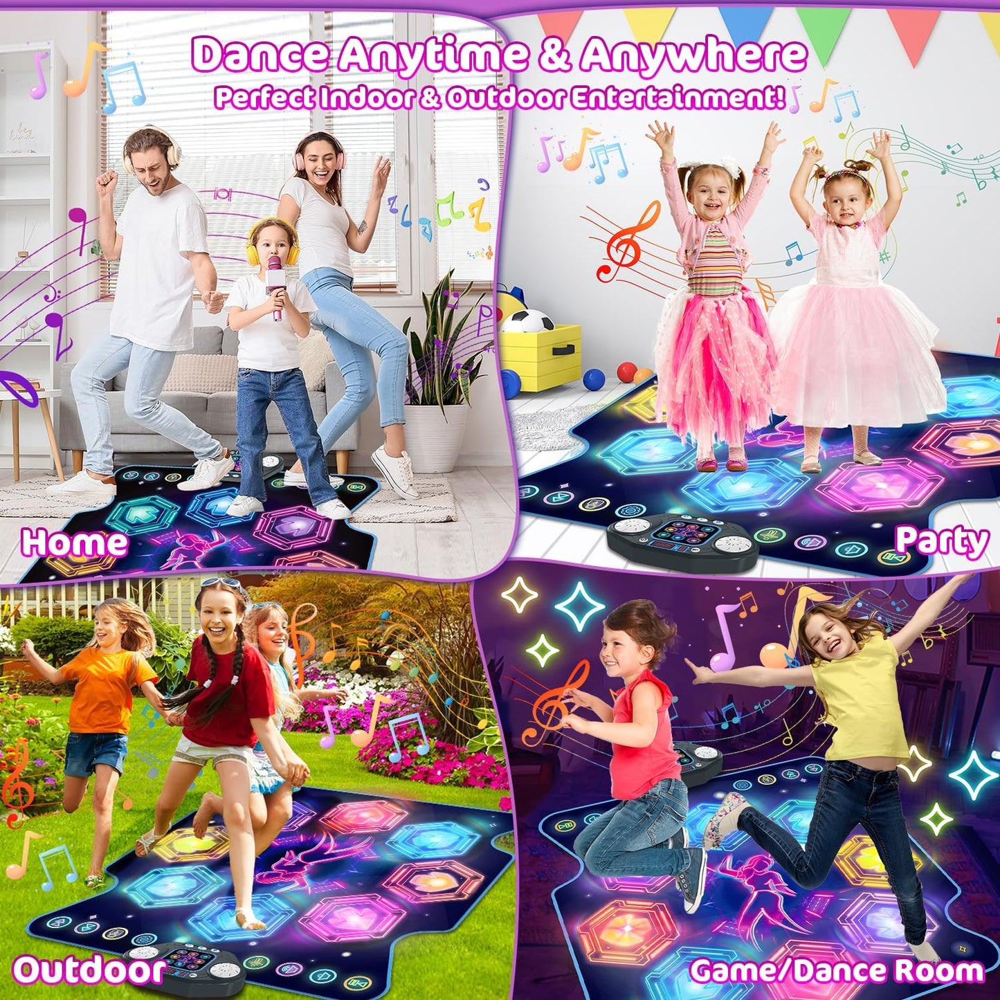 Dance Mat Toys, 2024 Light Up 8-Button Dance Pad with Wireless Bluetooth for 3-12 Year Old Girls Boys, Upgraded Dance Pad Flowing Light Control System with Stands Music Birthday Xmas Gifts for Kids