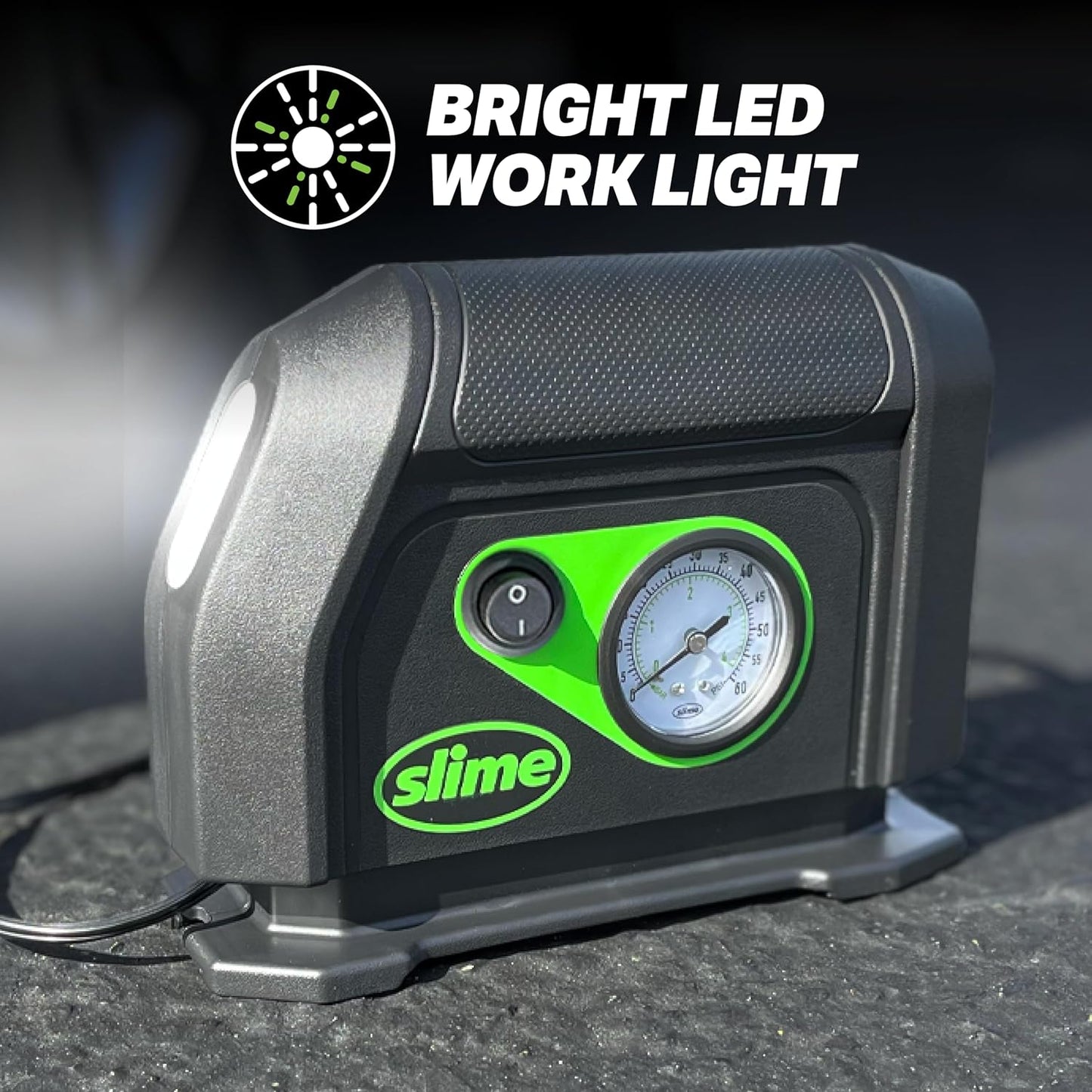 40050 Tire Inflator, Portable Car Air Compressor, with Analog 100 psi Dial Gauge, Long Hose and LED Light, 12V, 8 min Inflation
