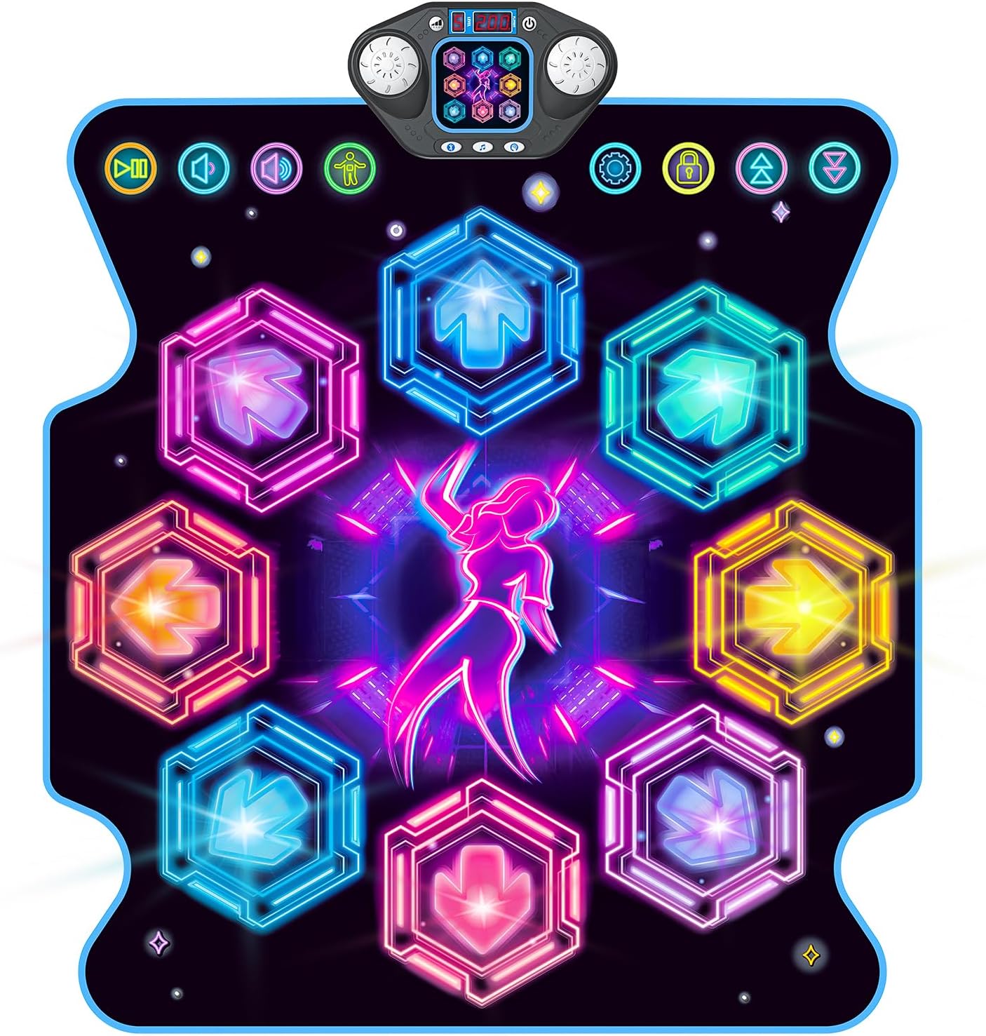 Dance Mat Toys, 2024 Light Up 8-Button Dance Pad with Wireless Bluetooth for 3-12 Year Old Girls Boys, Upgraded Dance Pad Flowing Light Control System with Stands Music Birthday Xmas Gifts for Kids