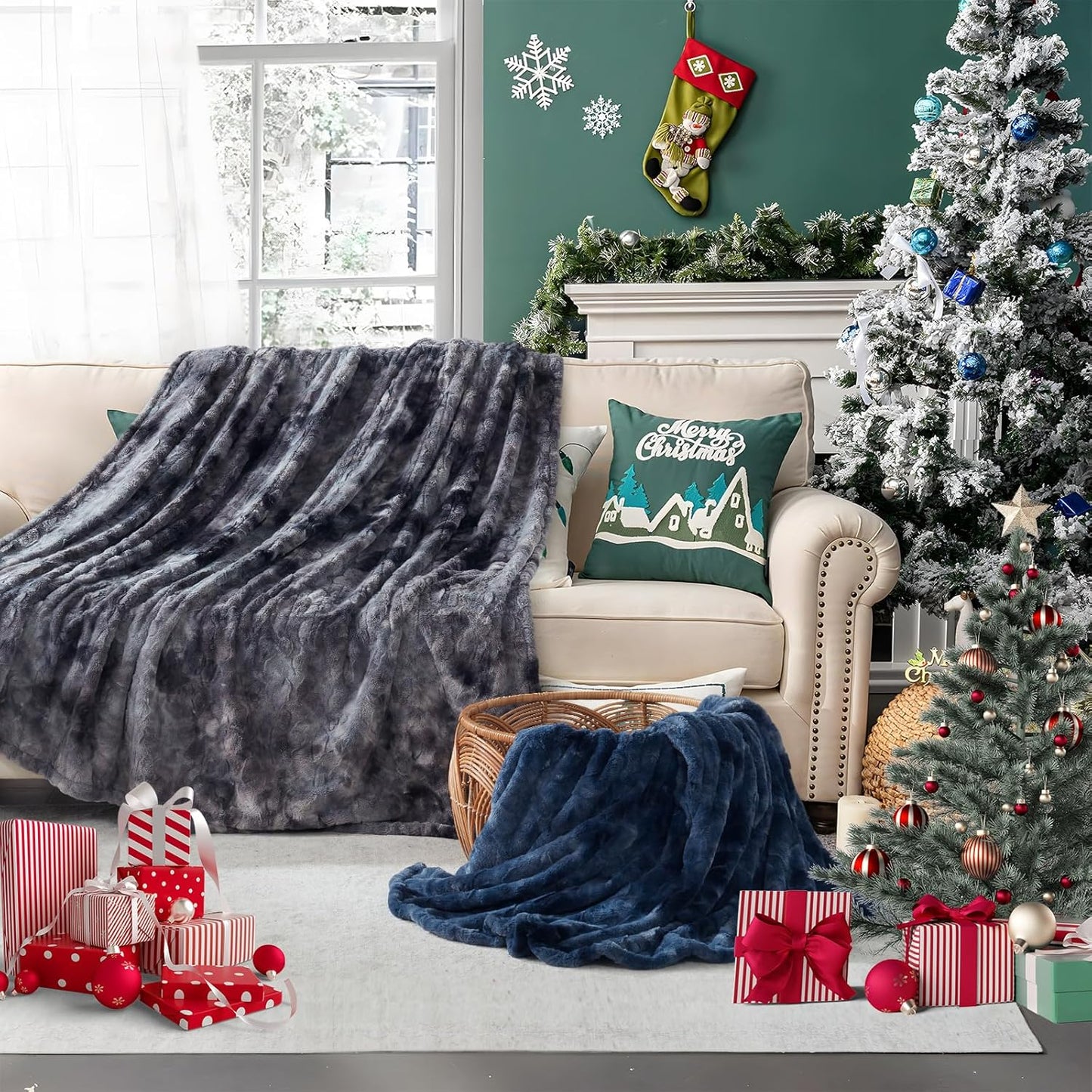 Electric Blanket Twin Size, Faux Fur & Flannel Fast Heated Blanket with 10 Heating Levels & 1-12 Hours Auto Off, Machine Washable, Grey, 62x 84 Inch