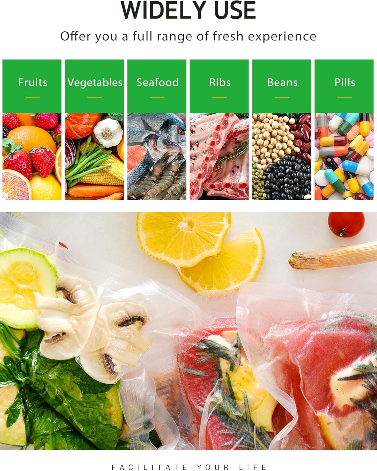 Vacuum Sealer Bags, 6 Pack 3 Rolls 11" x 20' and 3 Rolls 8" x 20' Commercial Grade BPA Free Bag Rolls, Food Vac Bags for Storage, Meal Prep or Sous Vide