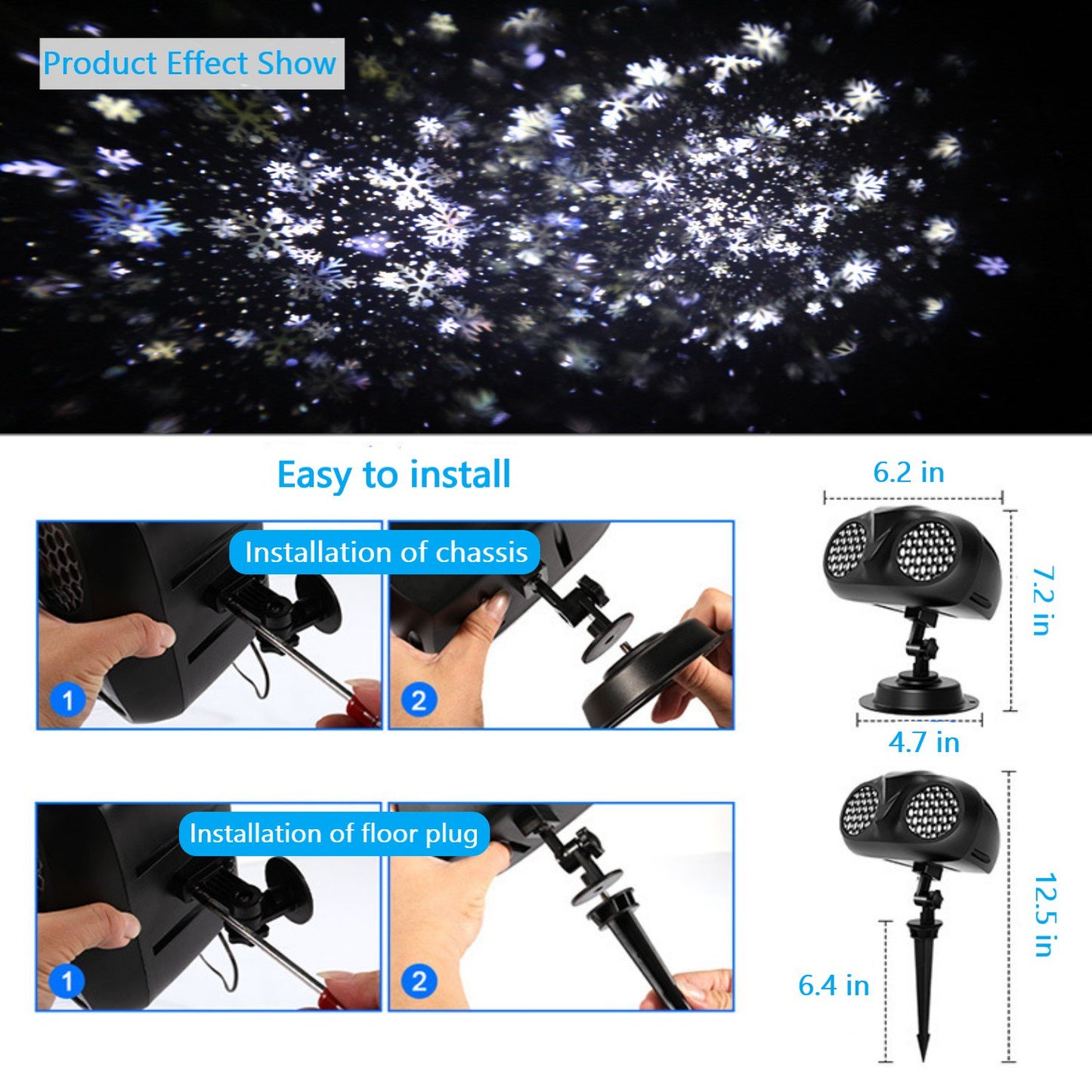 Uncahome Christmas Snowflake Light Projector Remote Control Timer Waterproof LED Snowfall Landscape Light for Xmas Holiday Party