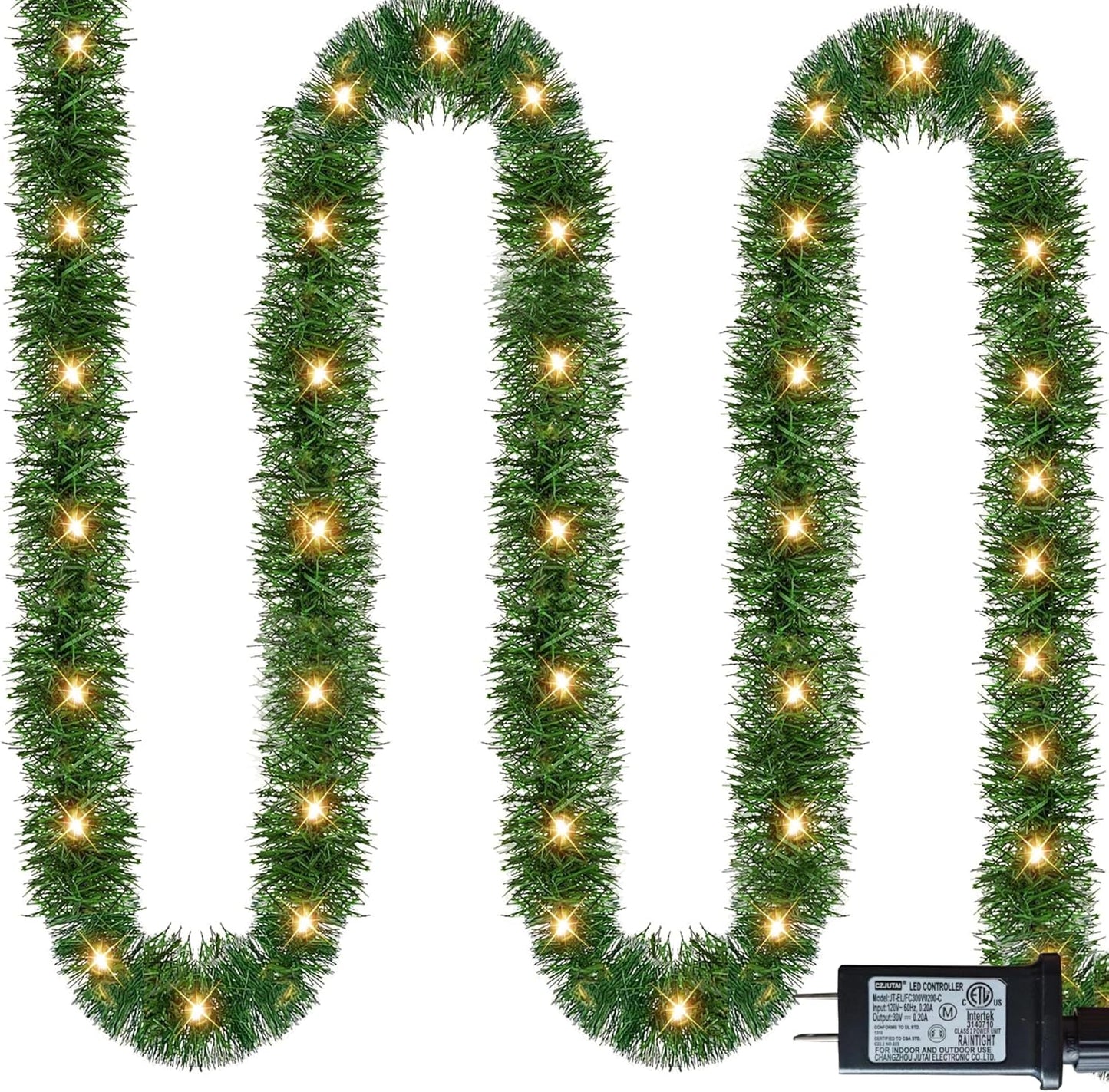 50 FT Christmas Green Garland, 150 LED Pre-lit Lights Lighted Artificial Pine Garlands, for Indoor Outdoor Gate Home Winter Holiday Christmas Decorations