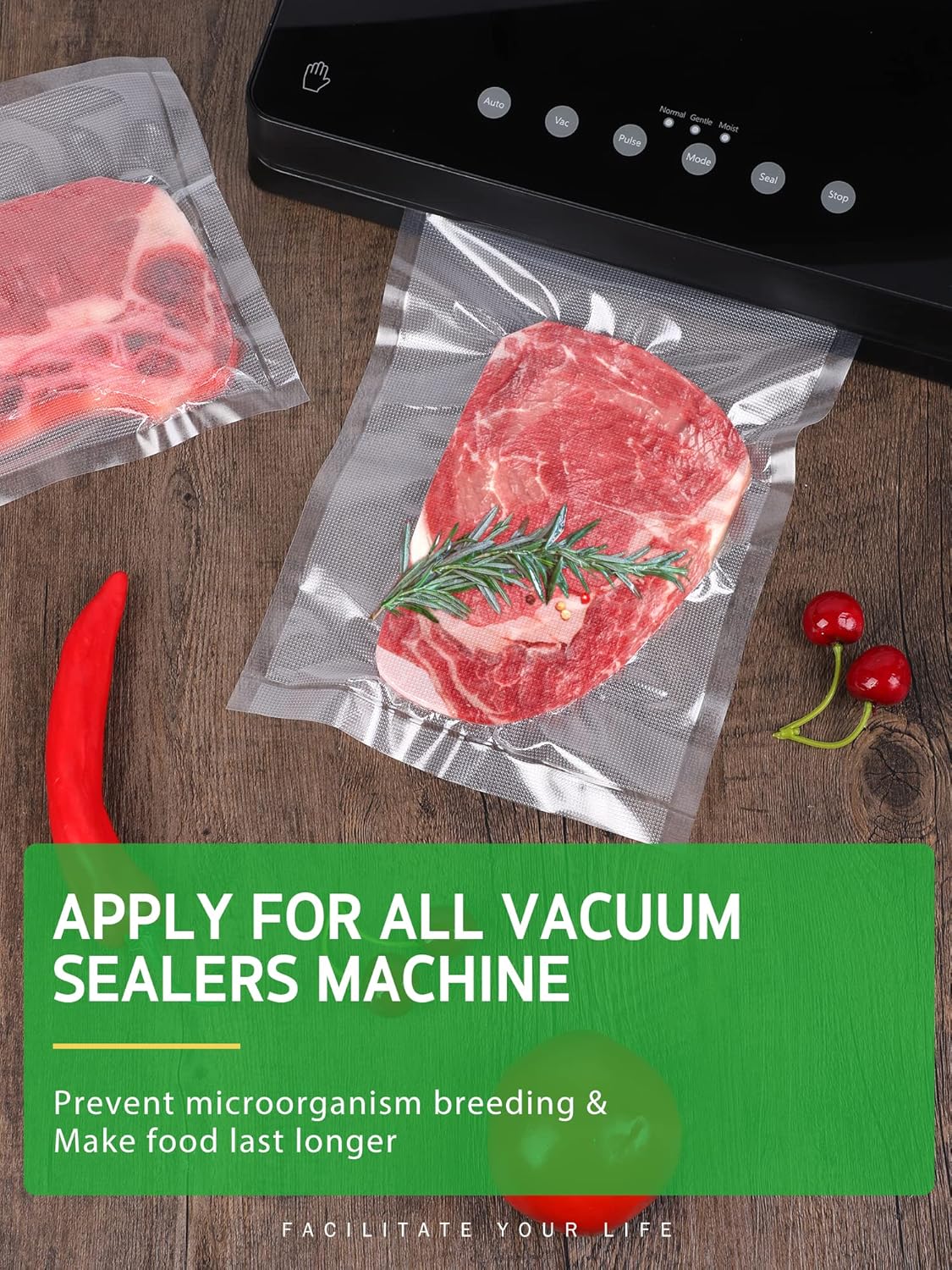 Vacuum Sealer Bags, 6 Pack 3 Rolls 11" x 20' and 3 Rolls 8" x 20' Commercial Grade BPA Free Bag Rolls, Food Vac Bags for Storage, Meal Prep or Sous Vide