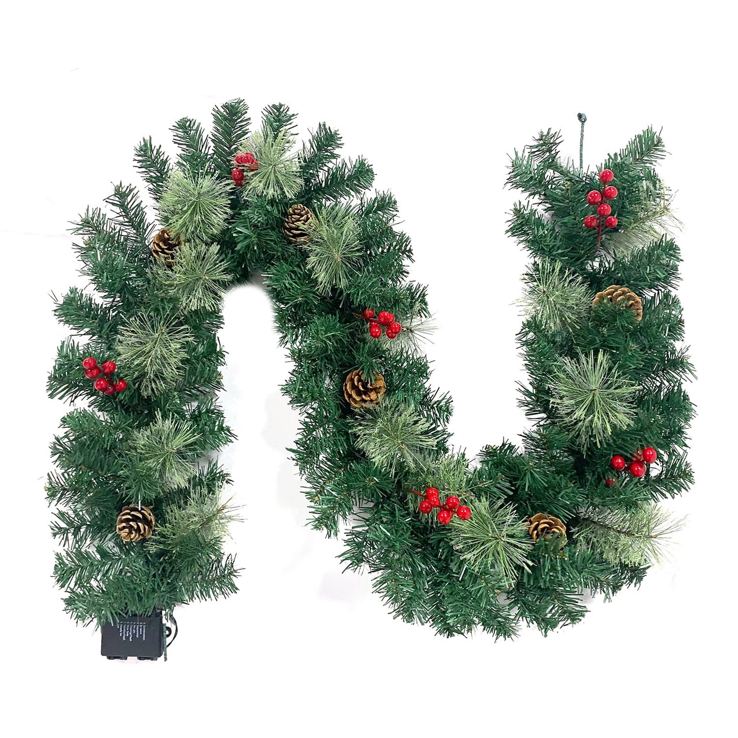 Christmas Garland Pre-Lit Artificial Green with Pine Cones Berry Clusters 40 Lights 6ft for Winter Christmas Indoor Outdoor New Year Xmas Decorations
