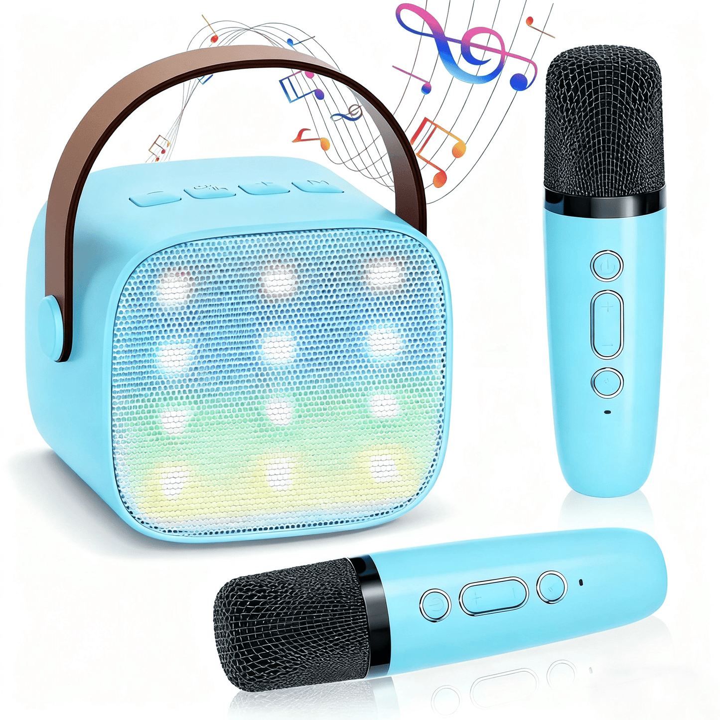 Mini Karaoke Machine with 2 Wireless Microphones Portable Mini Karaoke Machine for Kids for Christmas Party Gift,Blue