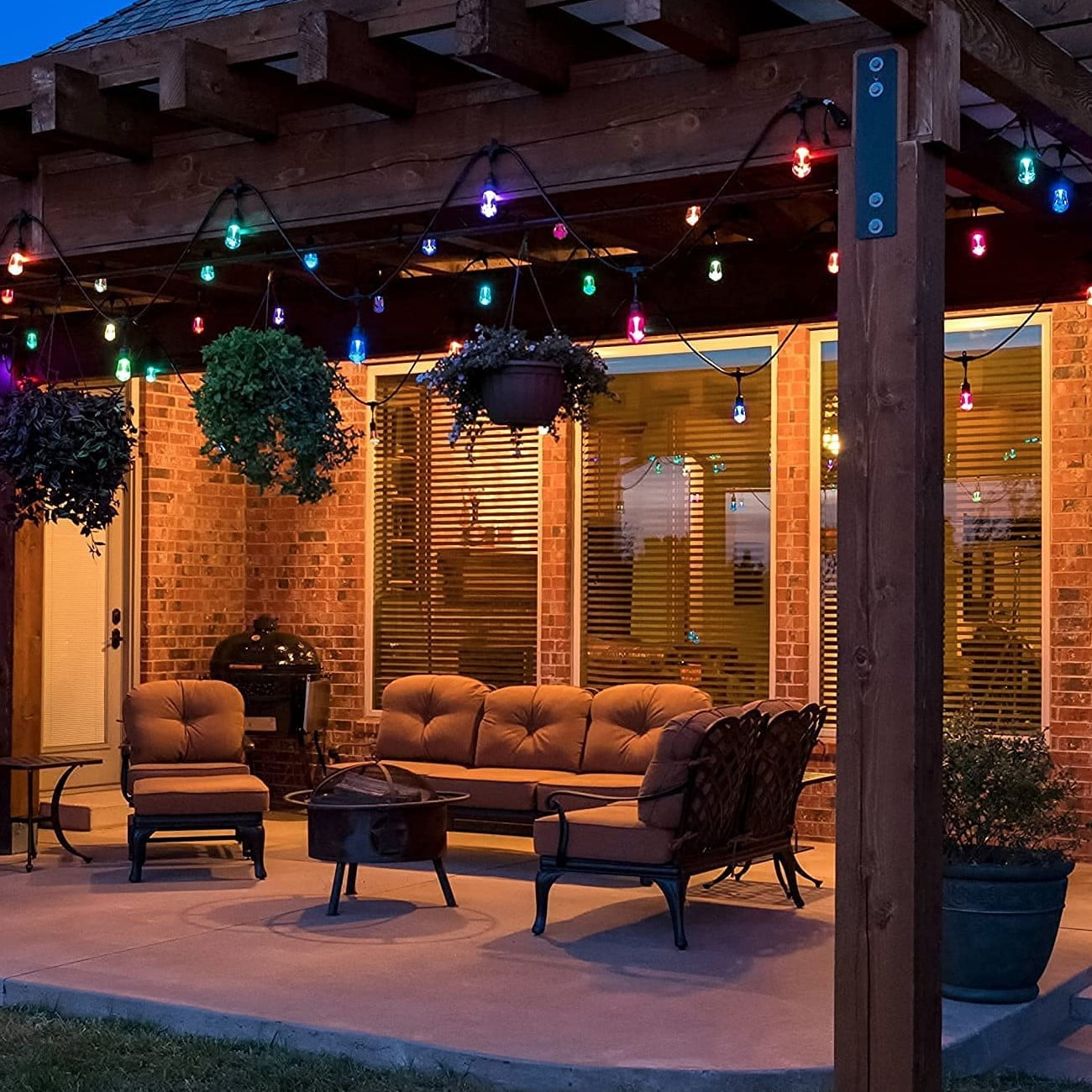 Smart Outdoor String Lights, 48ft*2 RGBIC & Warm White LED String Lights with 30*2 Bulbs, Works with Alexa, Google & APP Control, IP65 Waterproof for Patio, Garden Decorations