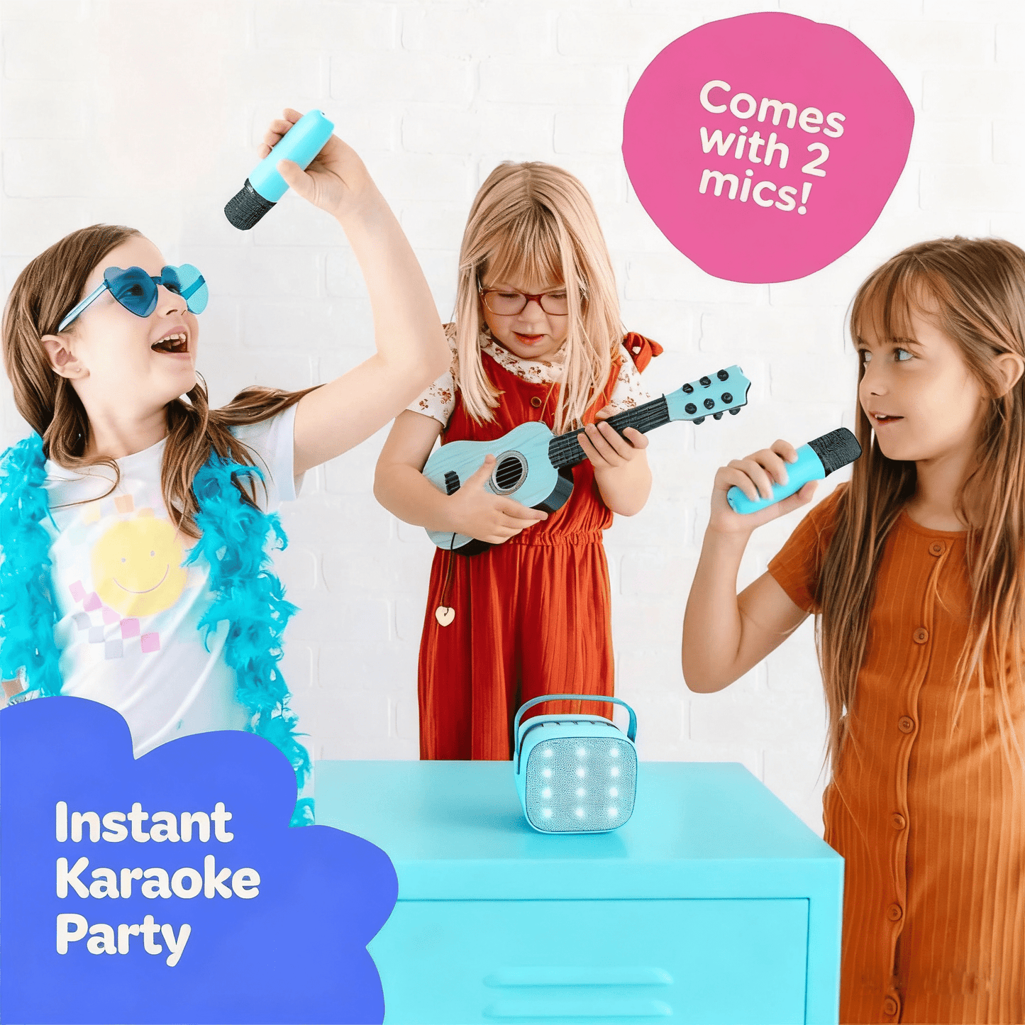 Mini Karaoke Machine with 2 Wireless Microphones Portable Mini Karaoke Machine for Kids for Christmas Party Gift,Blue