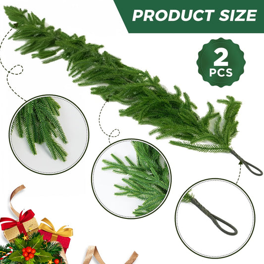 2 Pcs 6 FT Artificial Pine Garlands, Real Touch Winter Green Pine Garland, Indoor, Outdoor Christmas Decorations